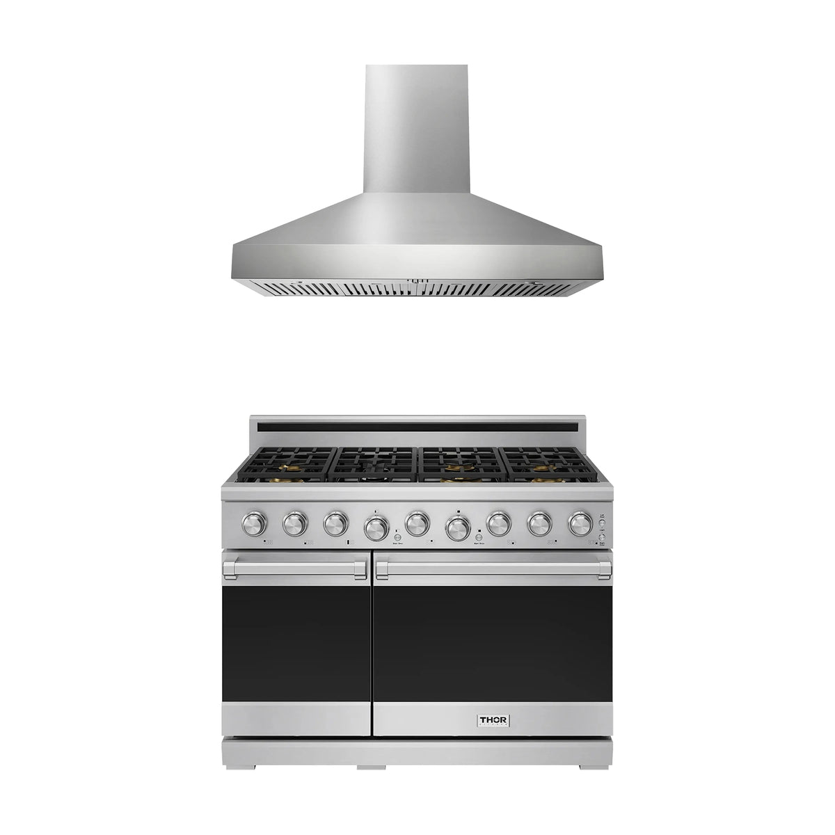 Thor Kitchen 2-Piece Appliance Package - 48-Inch Natural Gas Range & Wall Mount Hood in Stainless Steel