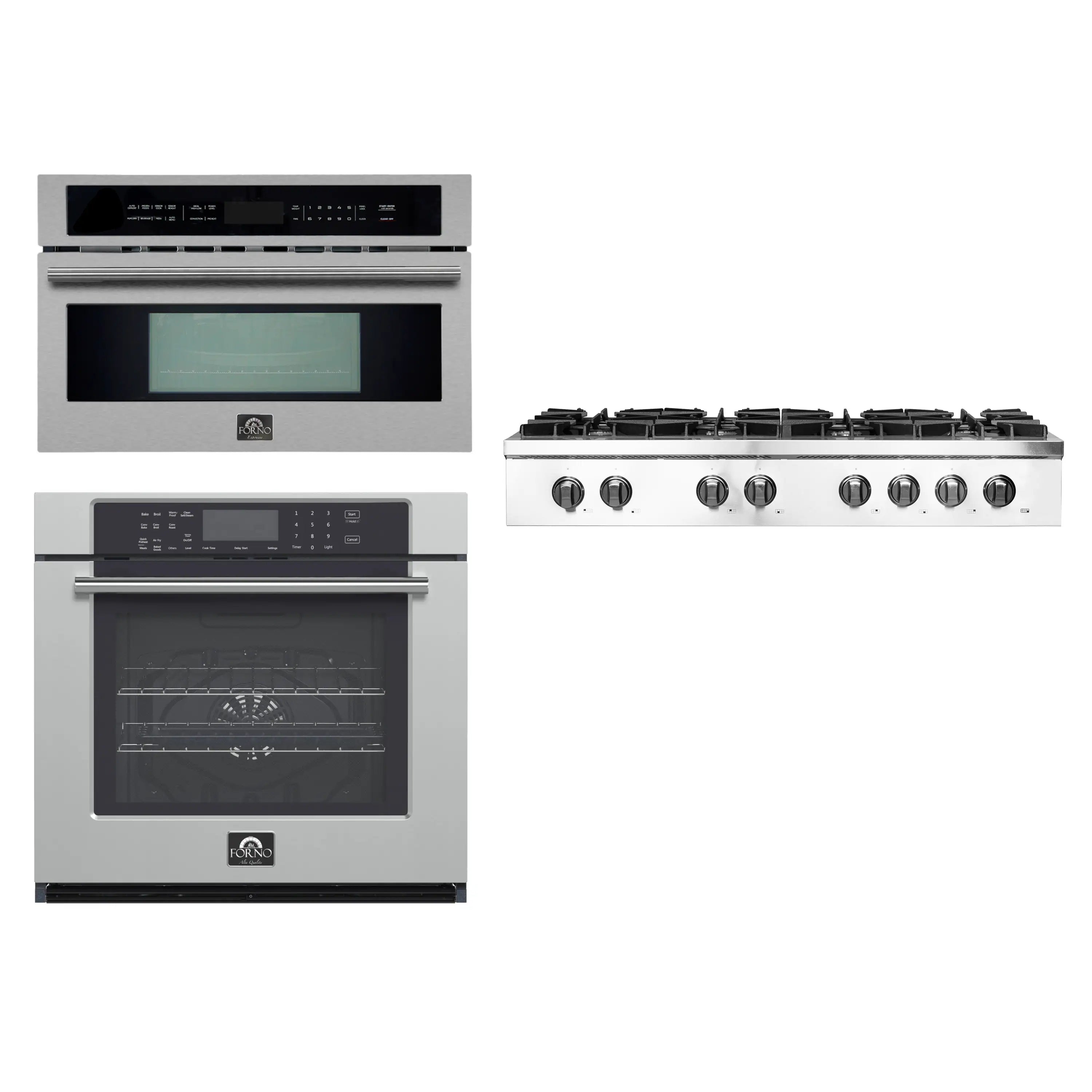 Stainless steel 3-piece oven and microwave set with gas rangetop