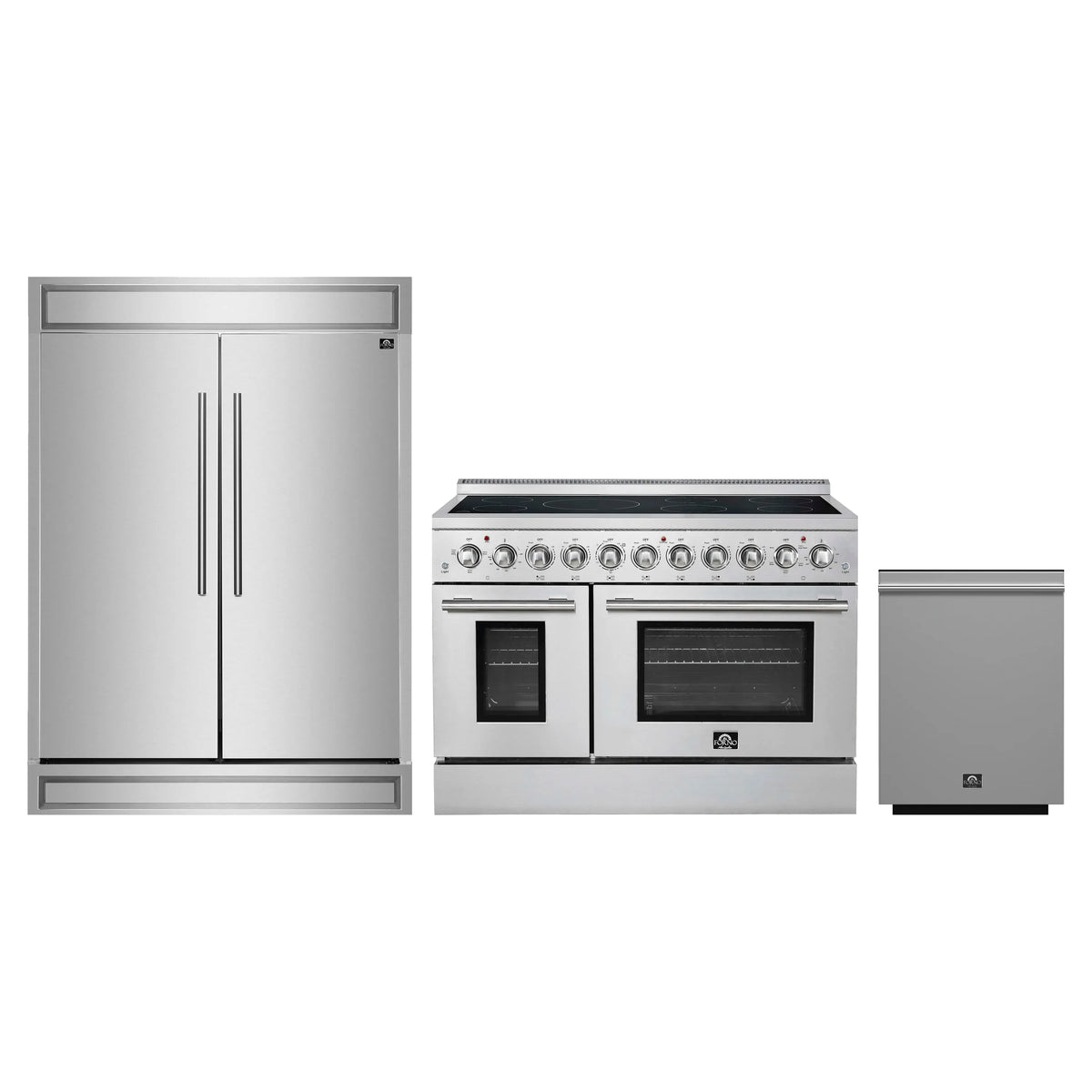 Forno 3-Piece Appliance Package - 48-Inch Electric Range, 60-Inch Refrigerator and Dishwasher in Stainless Steel