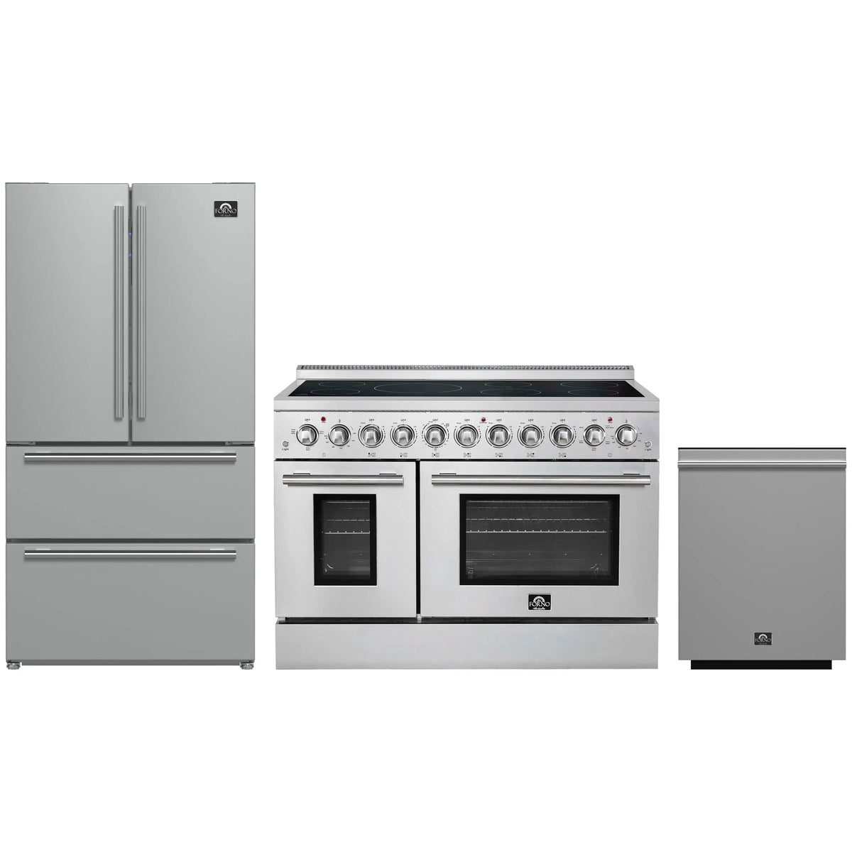 Forno 3-Piece Appliance Package - 48-Inch Electric Range, 36-Inch Refrigerator and Dishwasher in Stainless Steel