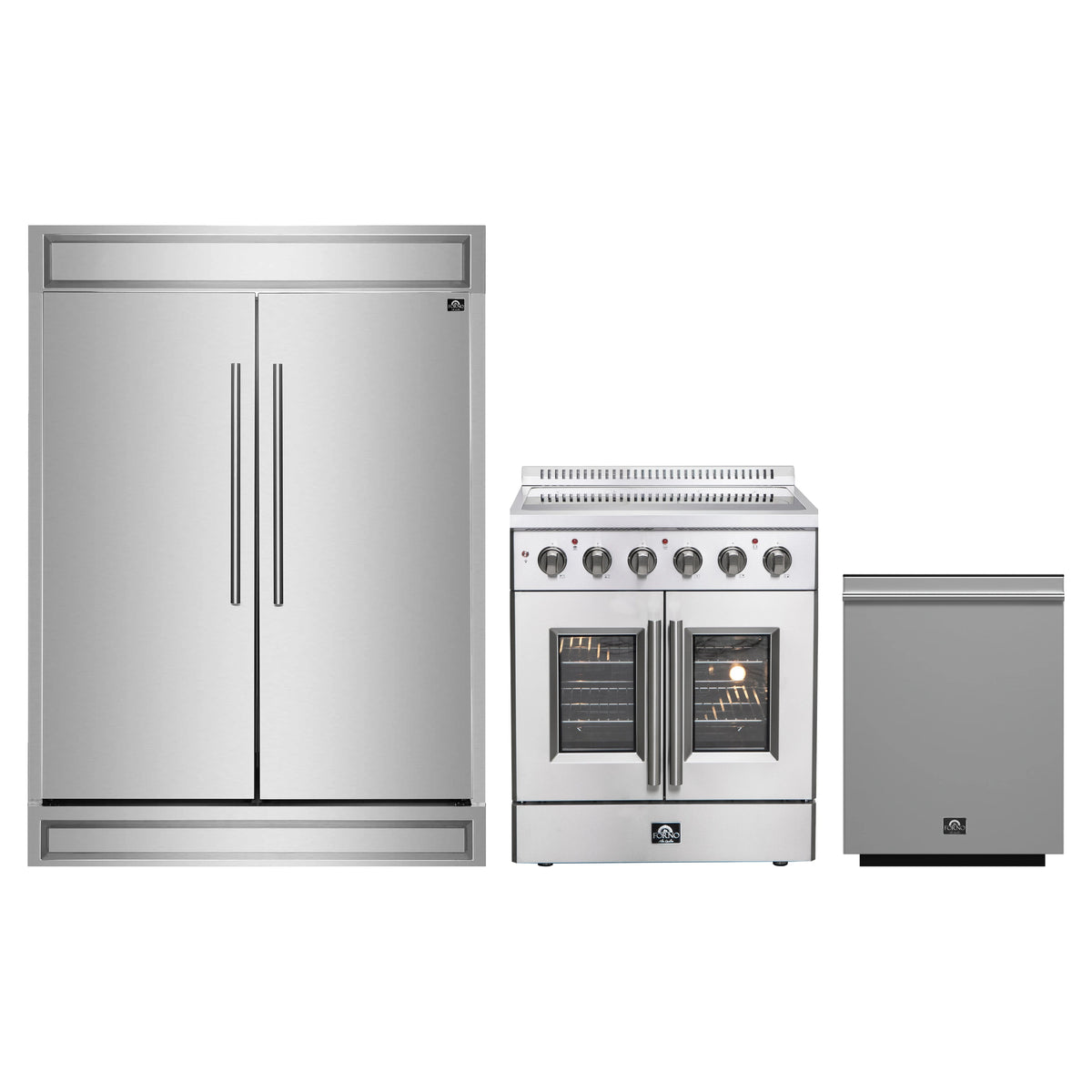 Forno 3-Piece Appliance Package - 30-Inch Galiano French Door Electric Range, 60-Inch Refrigerator, and Dishwasher in Stainless Steel