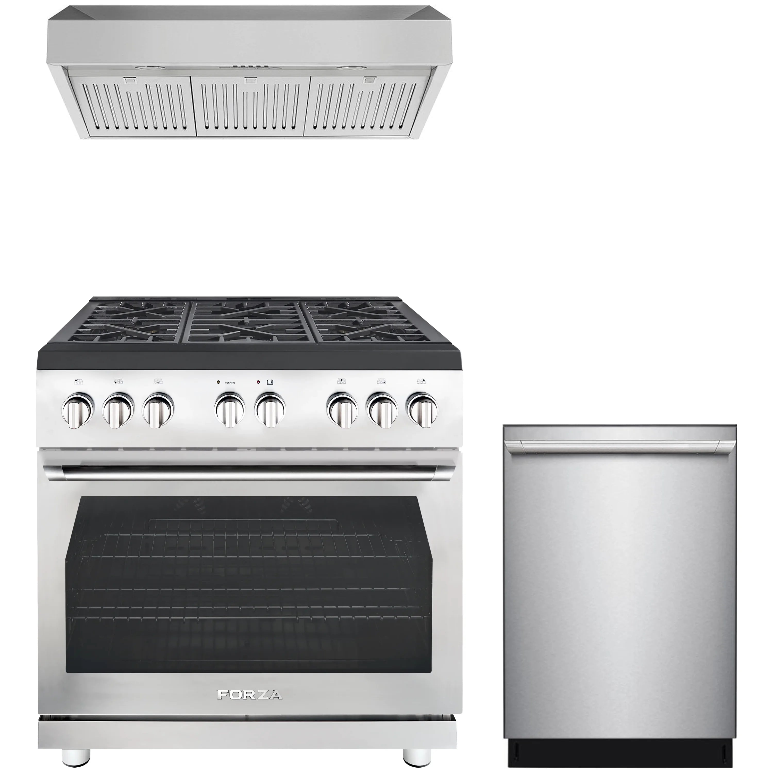 Stainless steel 3-piece appliance package: gas range with pro-style hood and dishwasher