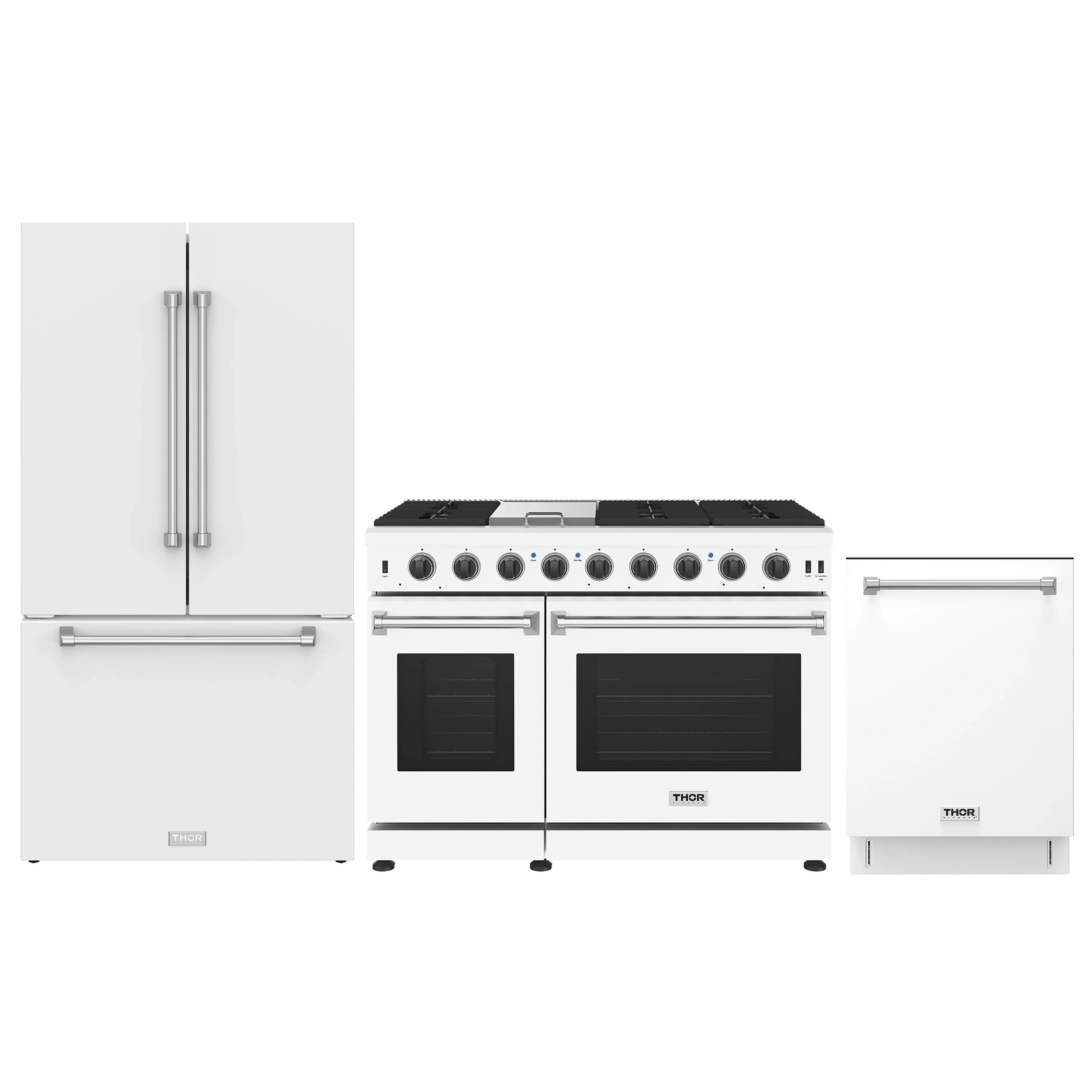 3-piece kitchen appliance package with Thor range, tall unit, and dishwasher