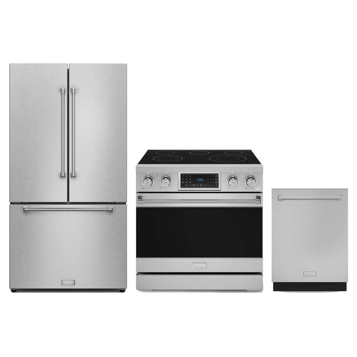 Gordon Ramsay by Thor Kitchen 3-Piece Appliance Package - 36-Inch Electric Range with Tilt Panel Touch Control, 36-Inch Refrigerator, and Dishwasher in Stainless Steel