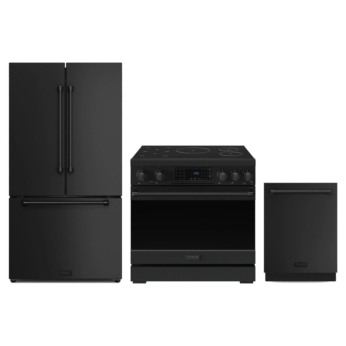 Gordon Ramsay by Thor Kitchen 3-Piece Appliance Package - 36-Inch Induction Range, Counter-Depth Refrigerator, & Dishwasher in Matte Black