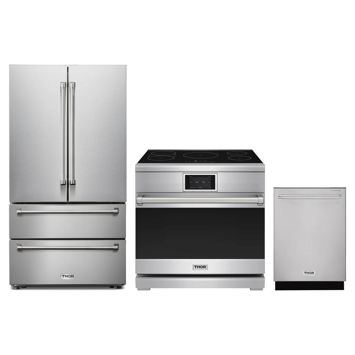 Thor Kitchen 3-Piece Appliance Package - 36-Inch Induction Range, French Door Refrigerator, & Dishwasher in Stainless Steel