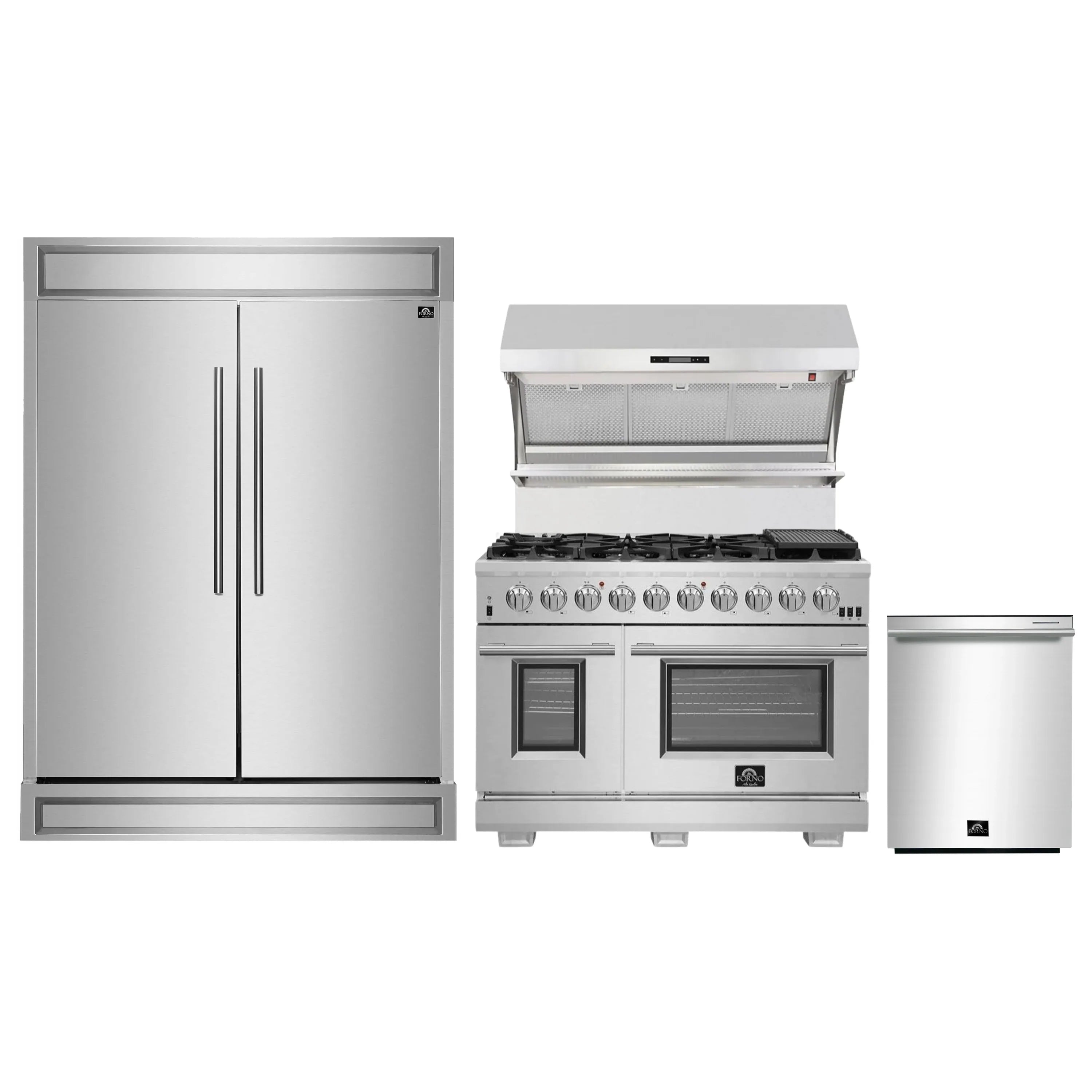 Stainless appliance package: refrigerator, gas range, hood, dishwasher