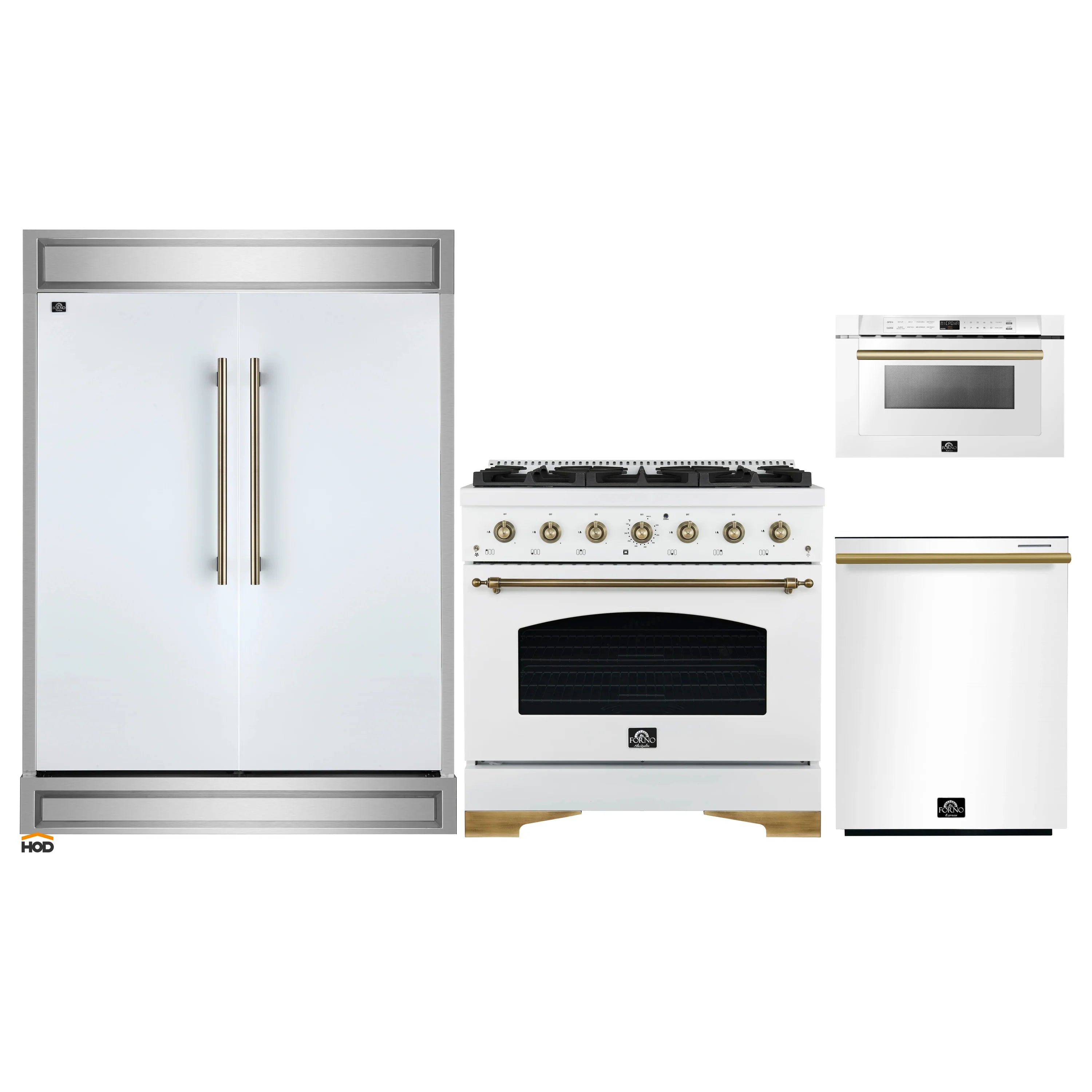 White appliance package: refrigerator, gas range, dishwasher and microwave drawer