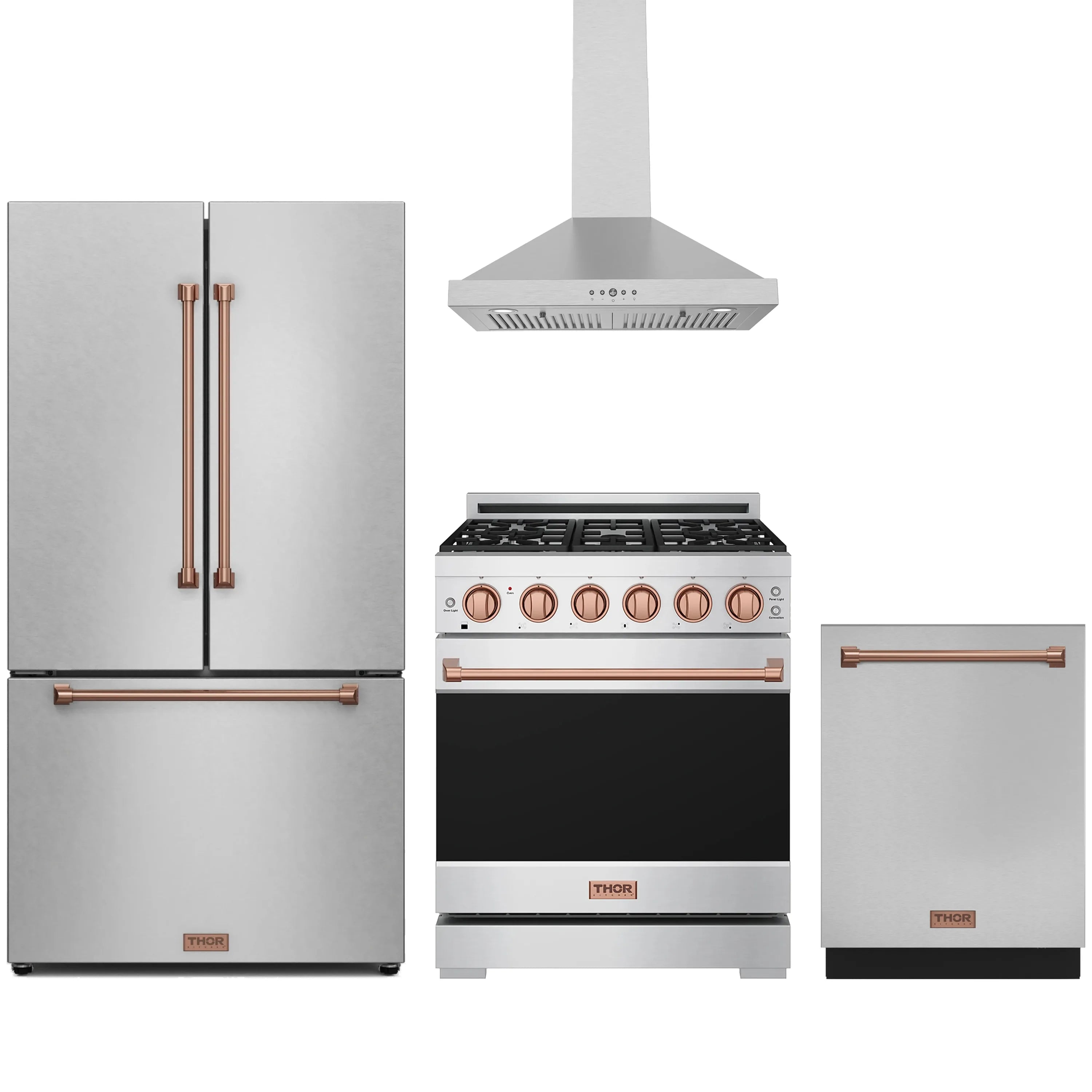 Stainless steel 30 in propane gas range with copper trim, knobs, and griddle-ready top