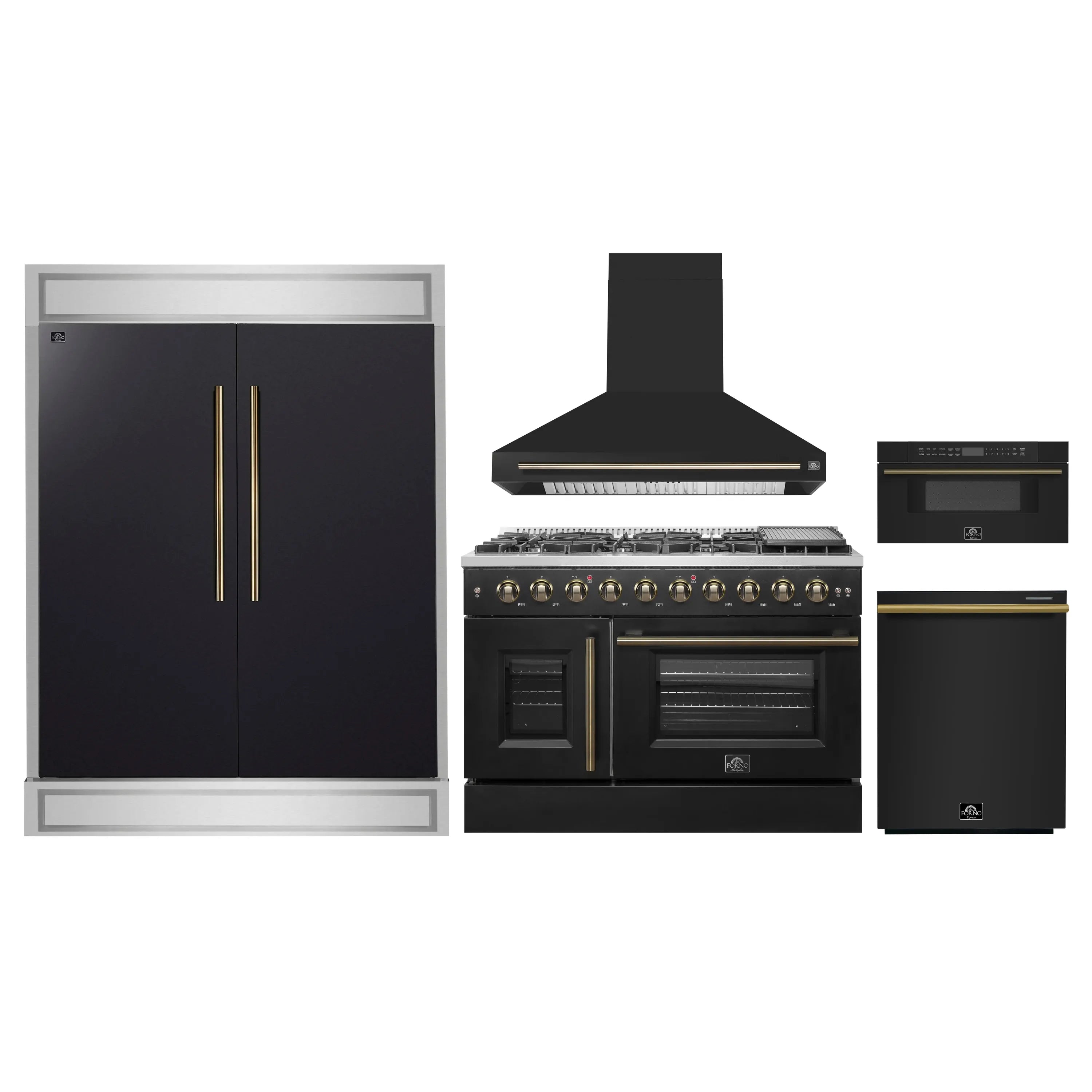 Black appliance package: gas range, hood, microwave, refrigerator and dishwasher