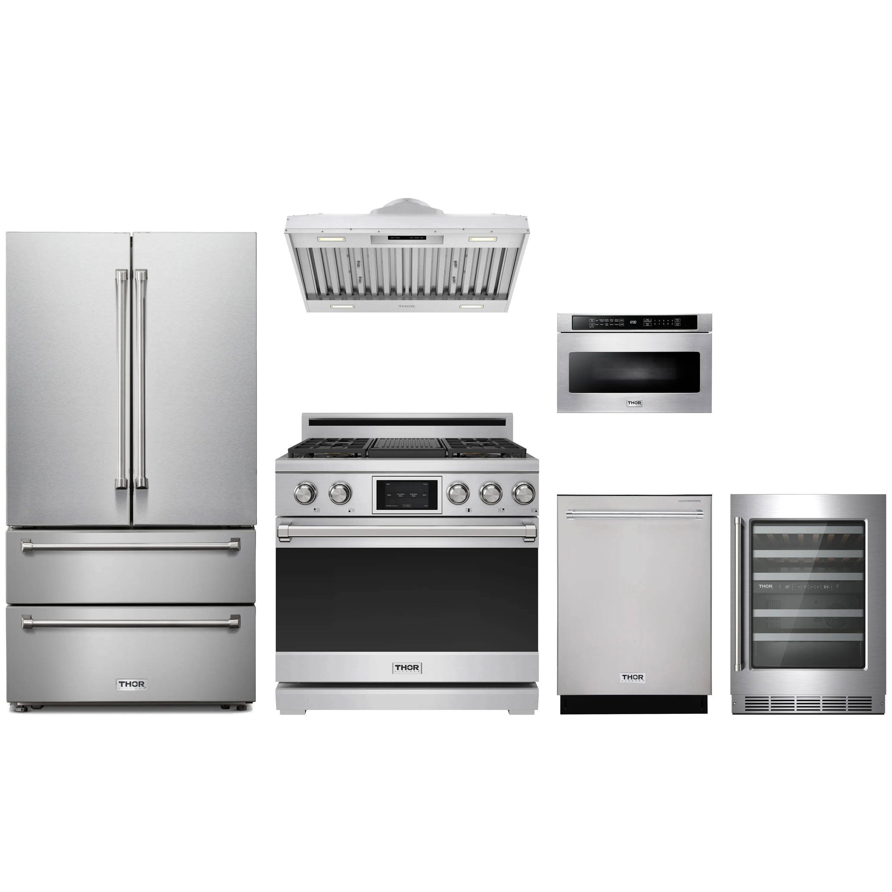Stainless steel kitchen appliance package with dual fuel range, refrigerator, and dishwasher