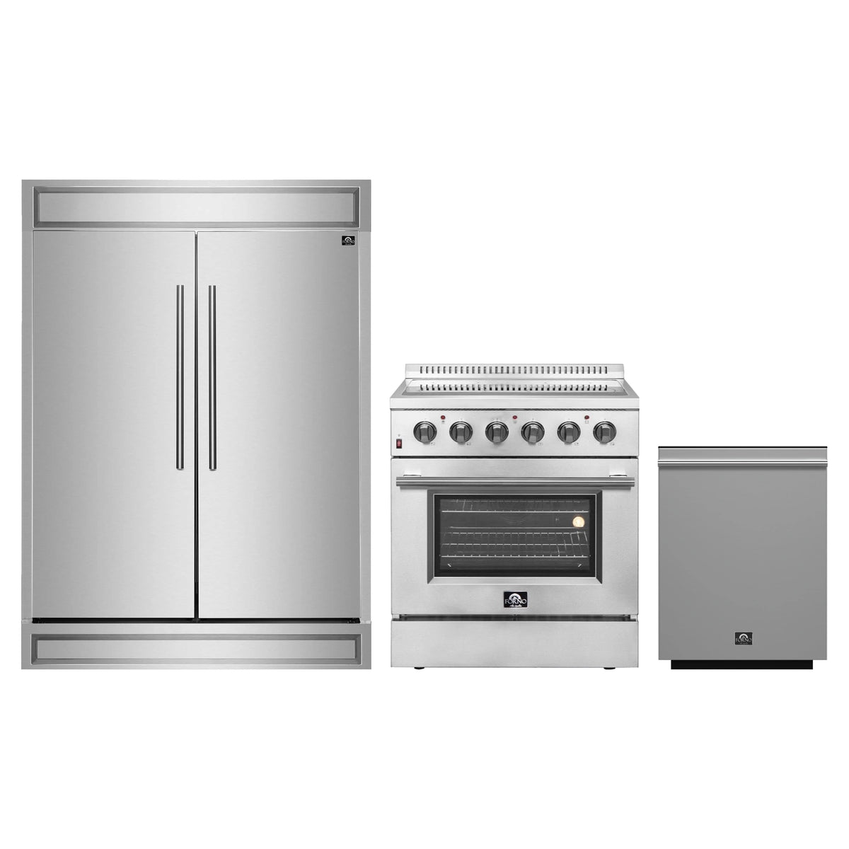 Forno 3-Piece Appliance Package - 30-Inch Electric Range, Pro-Style Refrigerator, and Dishwasher in Stainless Steel