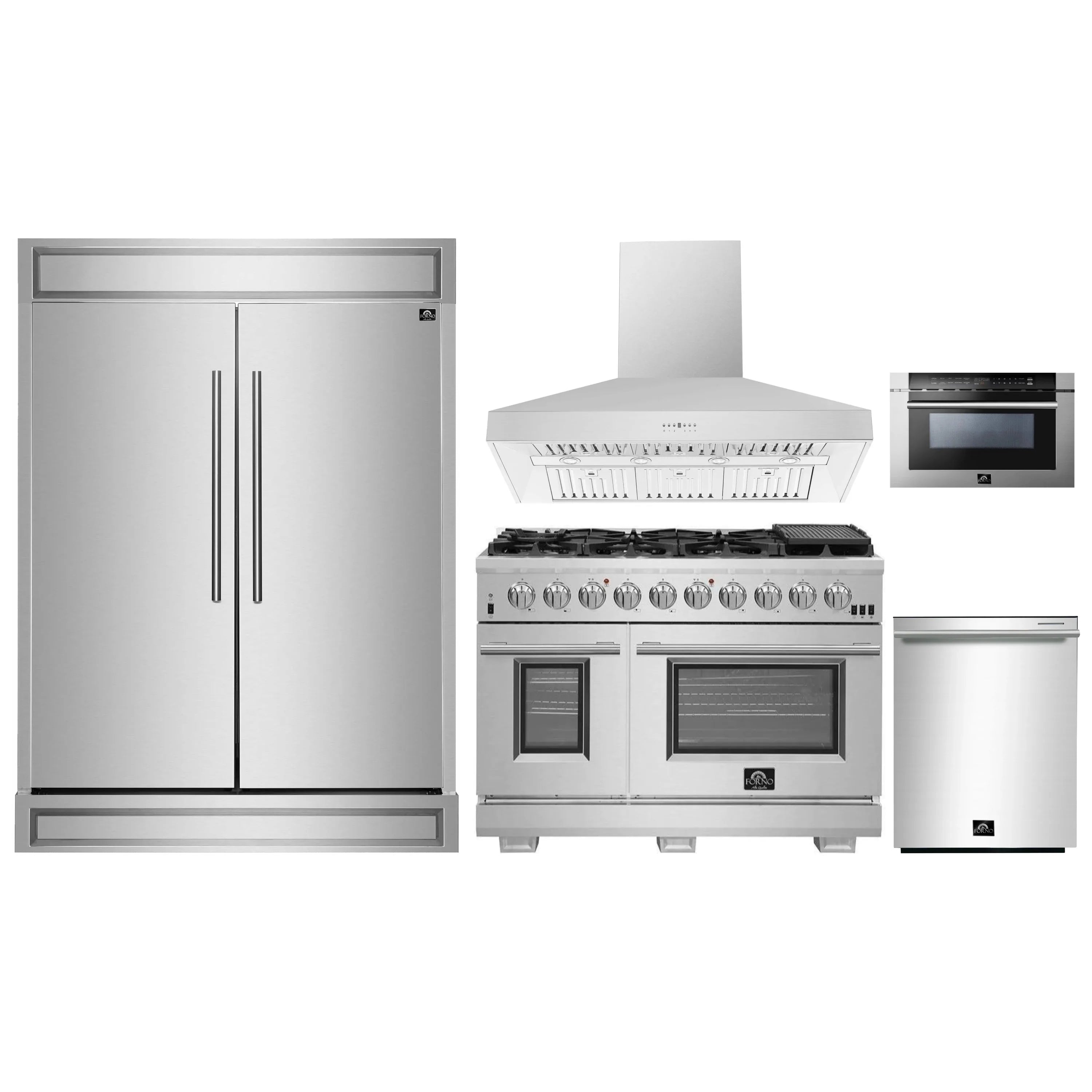 Stainless steel appliance package: refrigerator, range, hood, oven, microwave