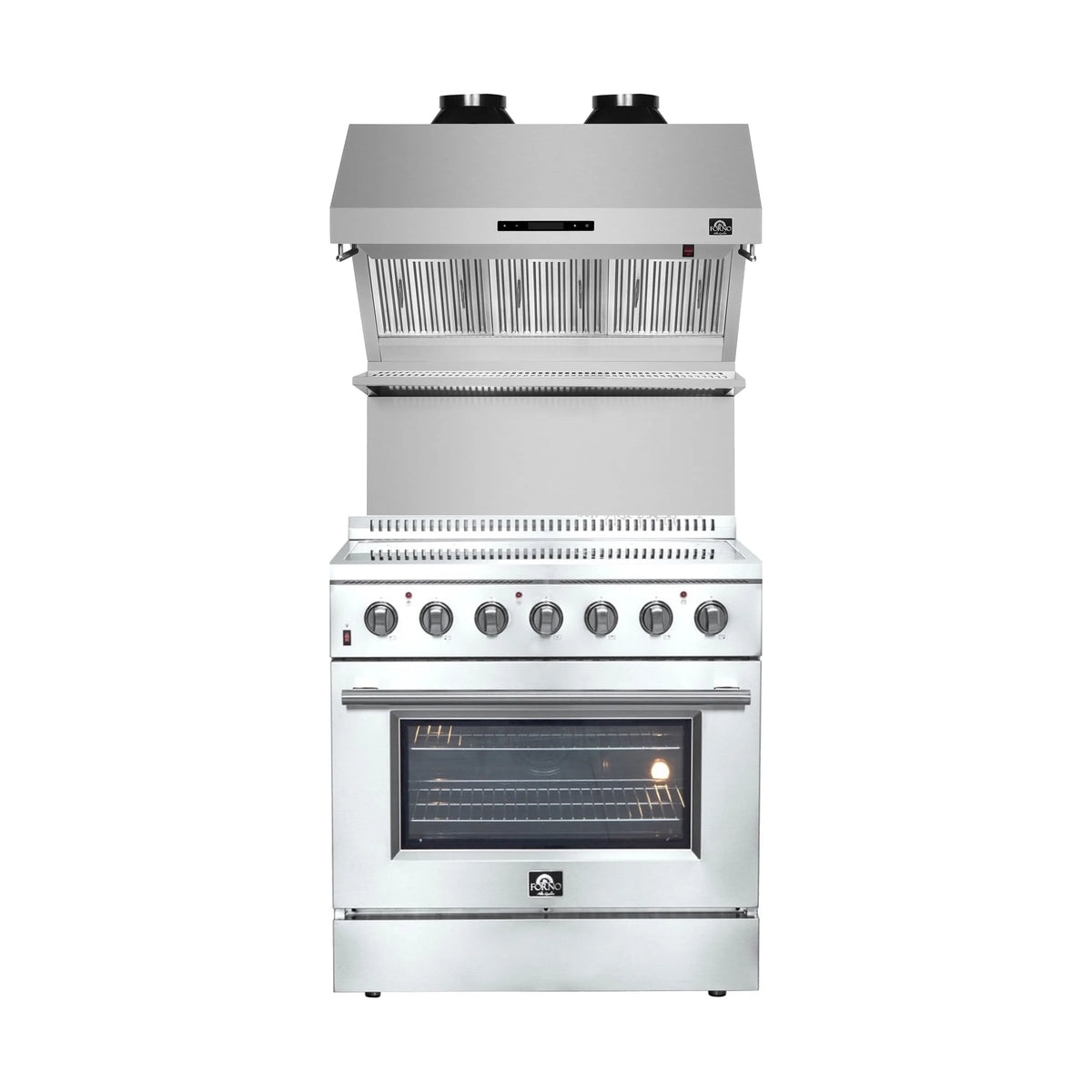 Forno 2-Piece Appliance Package - 36-Inch Electric Range and Wall Mount Range Hood with Backsplash in Stainless Steel
