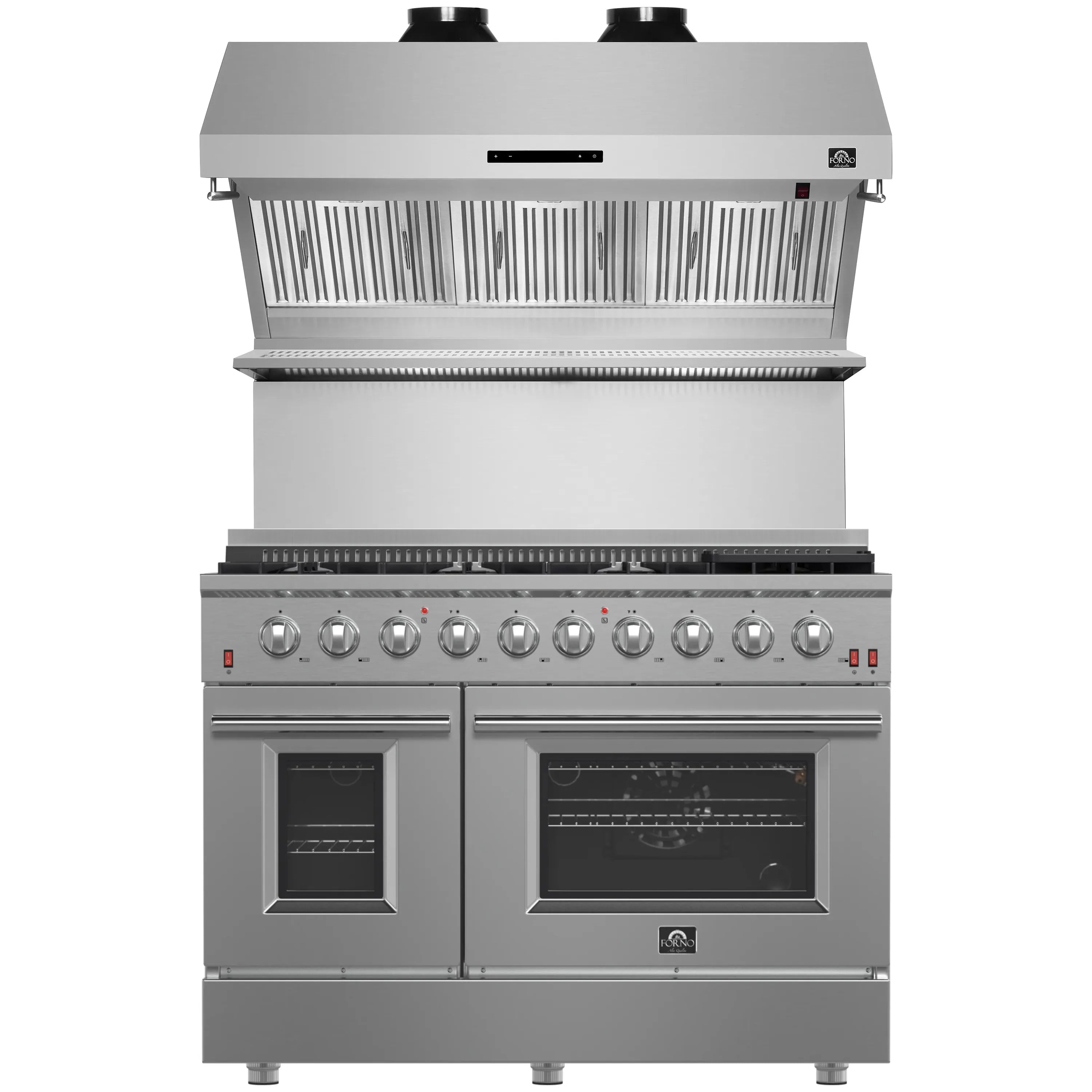Forno 2-Piece Appliance Package - 48-Inch Gas Range & Wall Mount Hood with Backsplash in Stainless Steel
