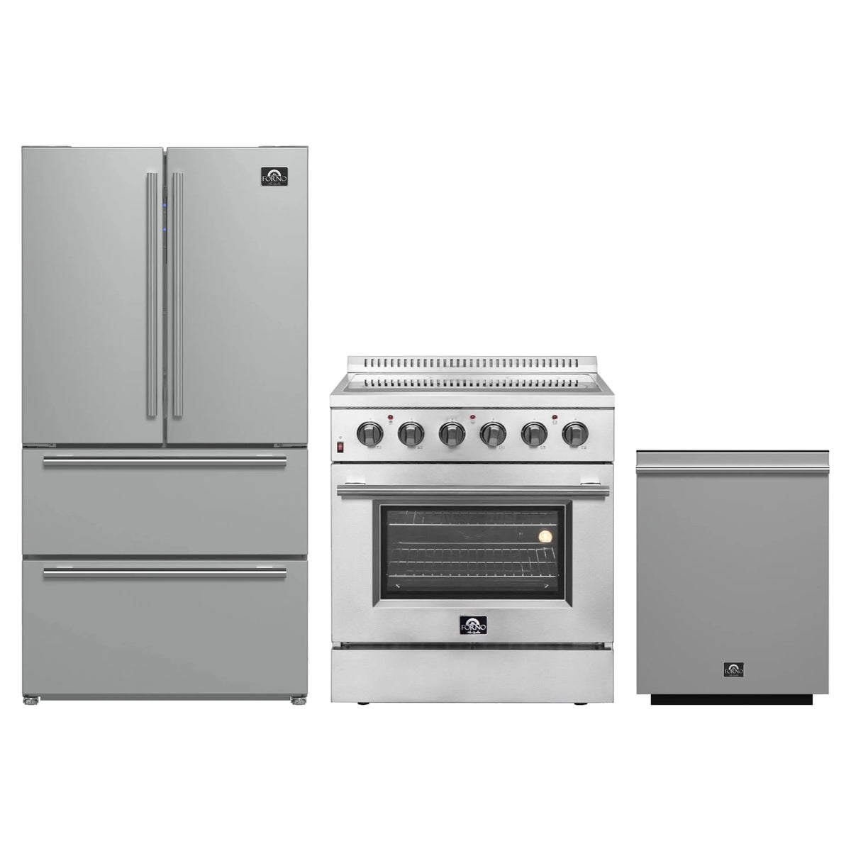 Forno 3-Piece Appliance Package - 30-Inch Electric Range, French Door Refrigerator, and Dishwasher in Stainless Steel