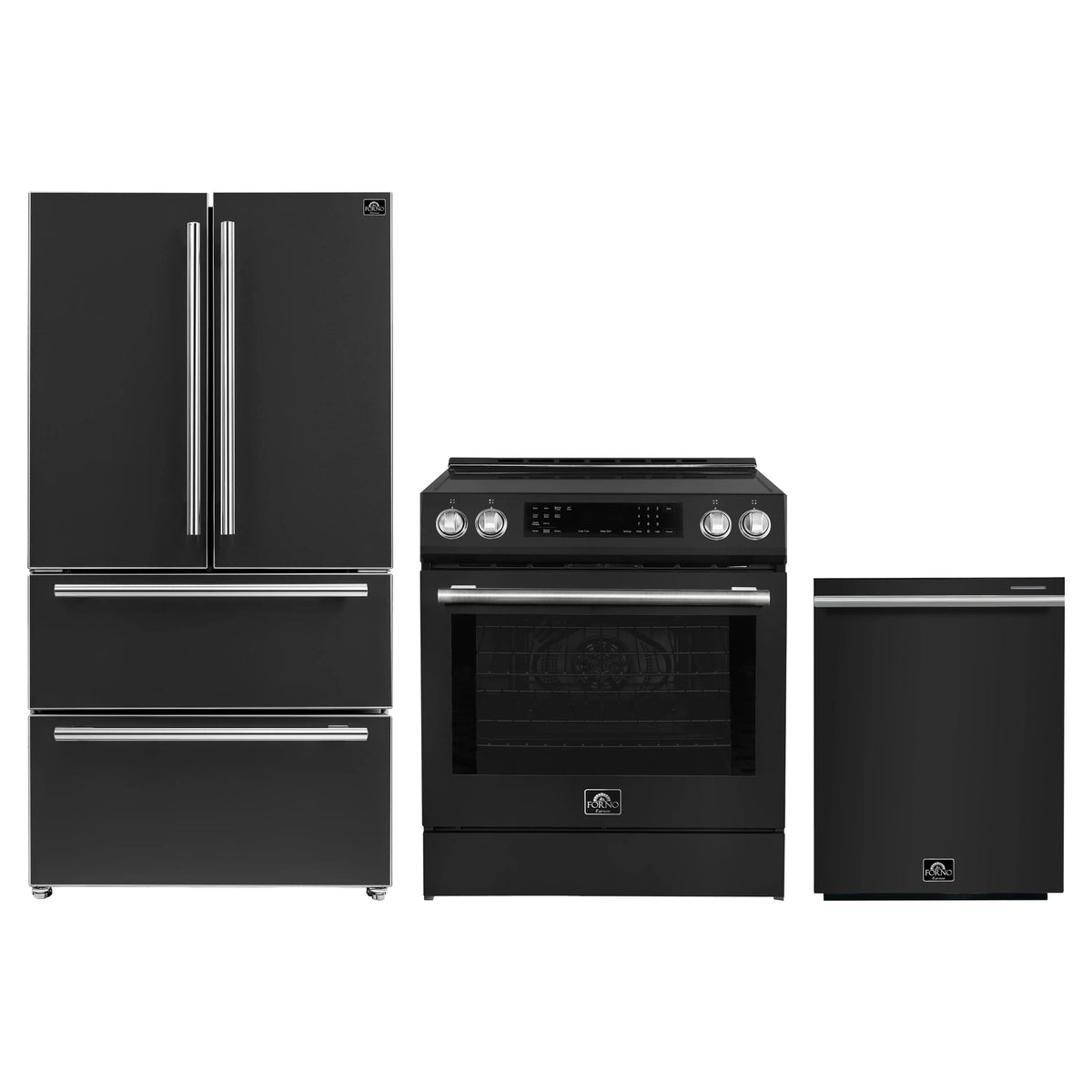 Forno Espresso 3-Piece Appliance Package - 30-Inch Induction Range, Refrigerator and Dishwasher in Black with Stainless Steel Trim