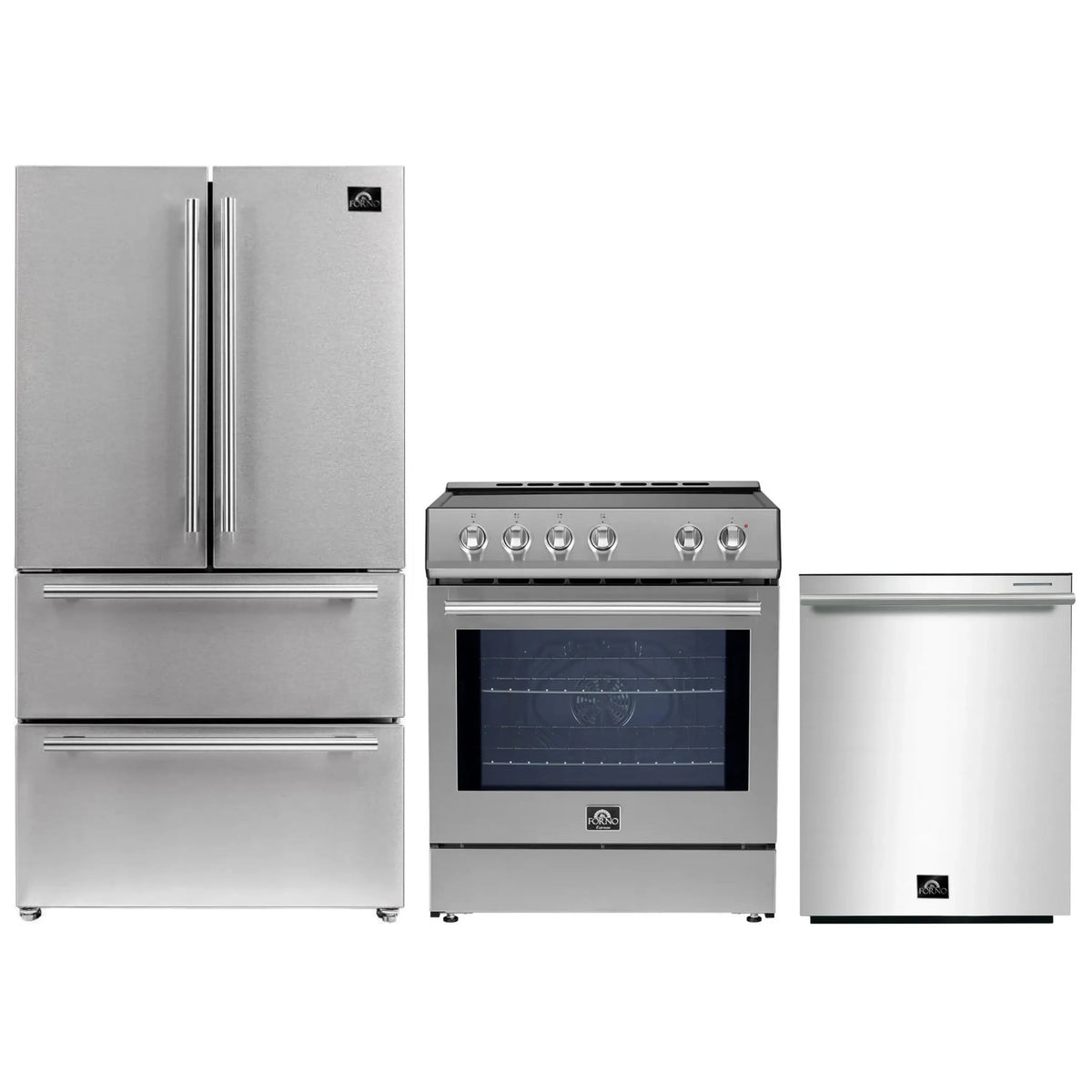 Forno 3-Piece Appliance Package - 30-Inch Induction Range, French Door Refrigerator, and Dishwasher in Stainless Steel