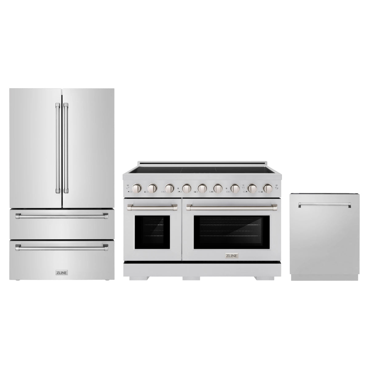 ZLINE 3-Piece Appliance Package - 48-Inch Paramount Induction Range, 36-Inch French Door Refrigerator, and Dishwasher in Stainless Steel