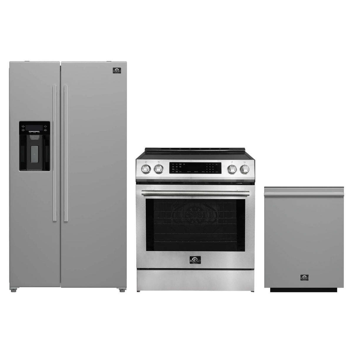 Forno Espresso 3-Piece Appliance Package - 30-Inch Induction Range, Refrigerator with Water Dispenser and Dishwasher in Stainless Steel with Stainless Steel Trim