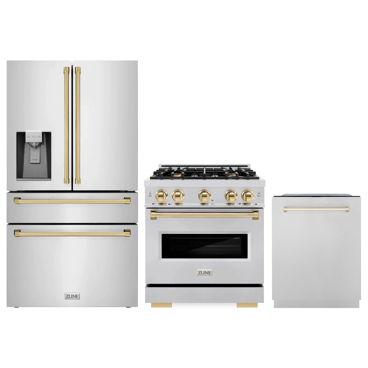 ZLINE 3-piece appliance package with dishwasher, range, and refrigerator