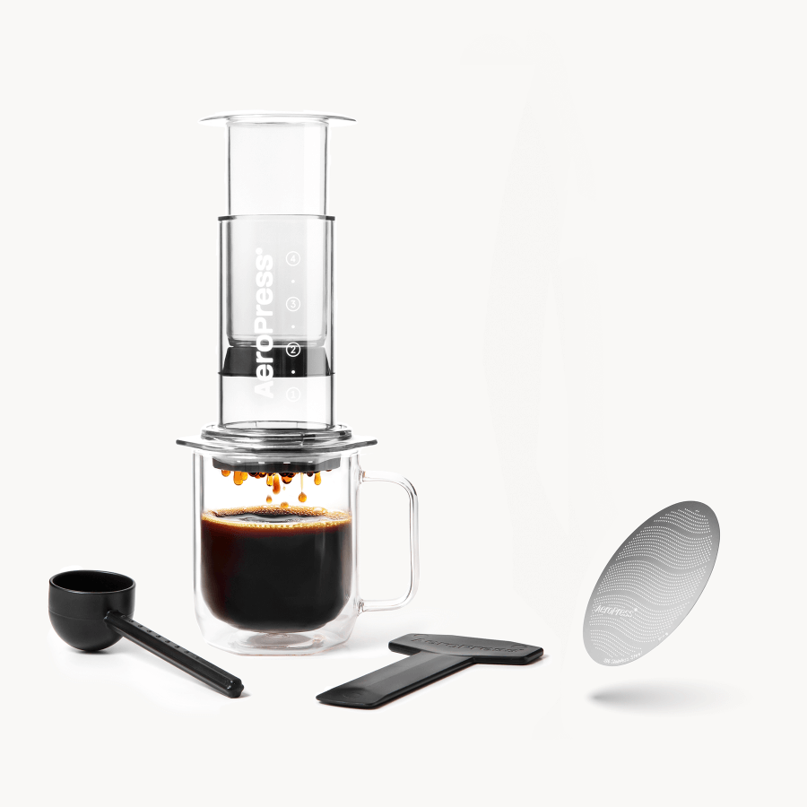 AeroPress Coffee Maker & Stainless Steel Filter Traveler's Bundle, 3-in-1 Brewing, Clear & Colors