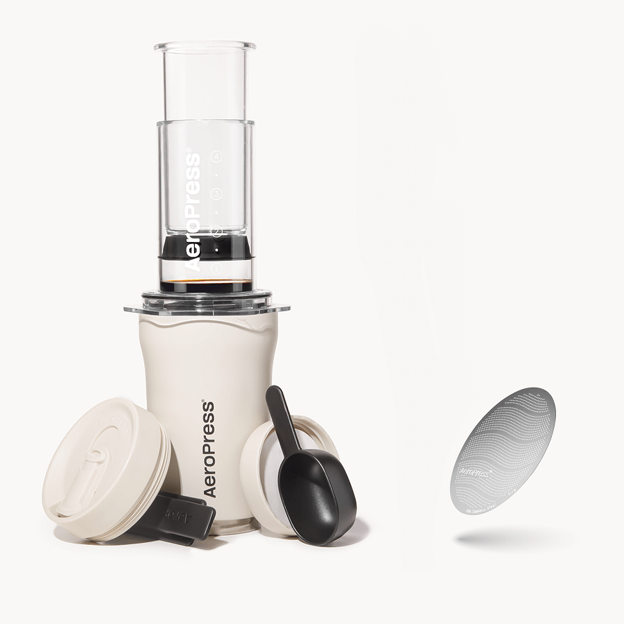 AeroPress Go Plus Coffee Maker & Stainless Steel Filter Traveler's Bundle, 3-in-1 Brewing with 16 oz Tumbler