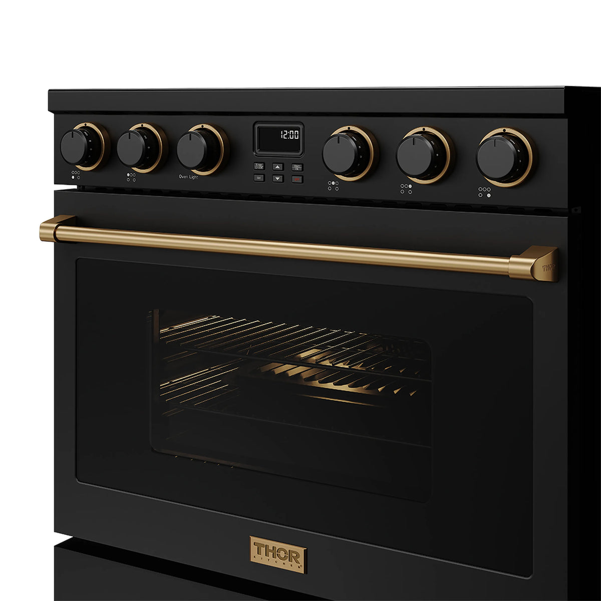 Thor Kitchen 36-Inch Electric Range with 5 Burners, 6.0 cu. ft. Convection Oven in Black with Bronze Trim (ARE36B-BRZ)