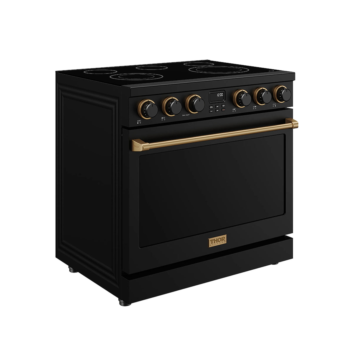 Thor Kitchen 36-Inch Electric Range with 5 Burners, 6.0 cu. ft. Convection Oven in Black with Bronze Trim (ARE36B-BRZ)