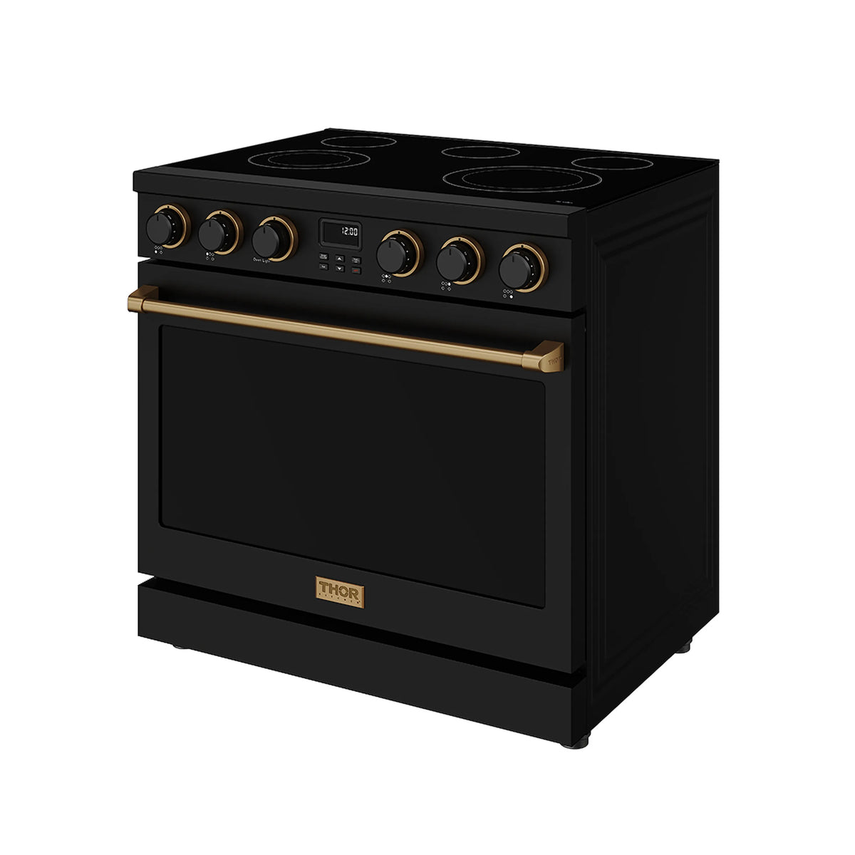 Thor Kitchen 36-Inch Electric Range with 5 Burners, 6.0 cu. ft. Convection Oven in Black with Bronze Trim (ARE36B-BRZ)