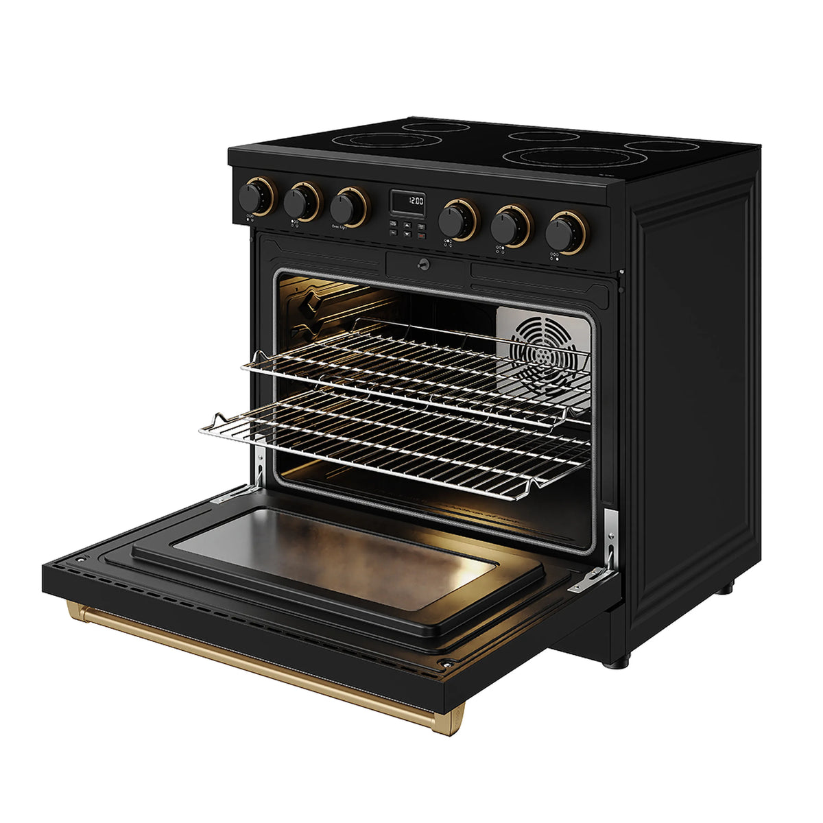 Thor Kitchen 36-Inch Electric Range with 5 Burners, 6.0 cu. ft. Convection Oven in Black with Bronze Trim (ARE36B-BRZ)