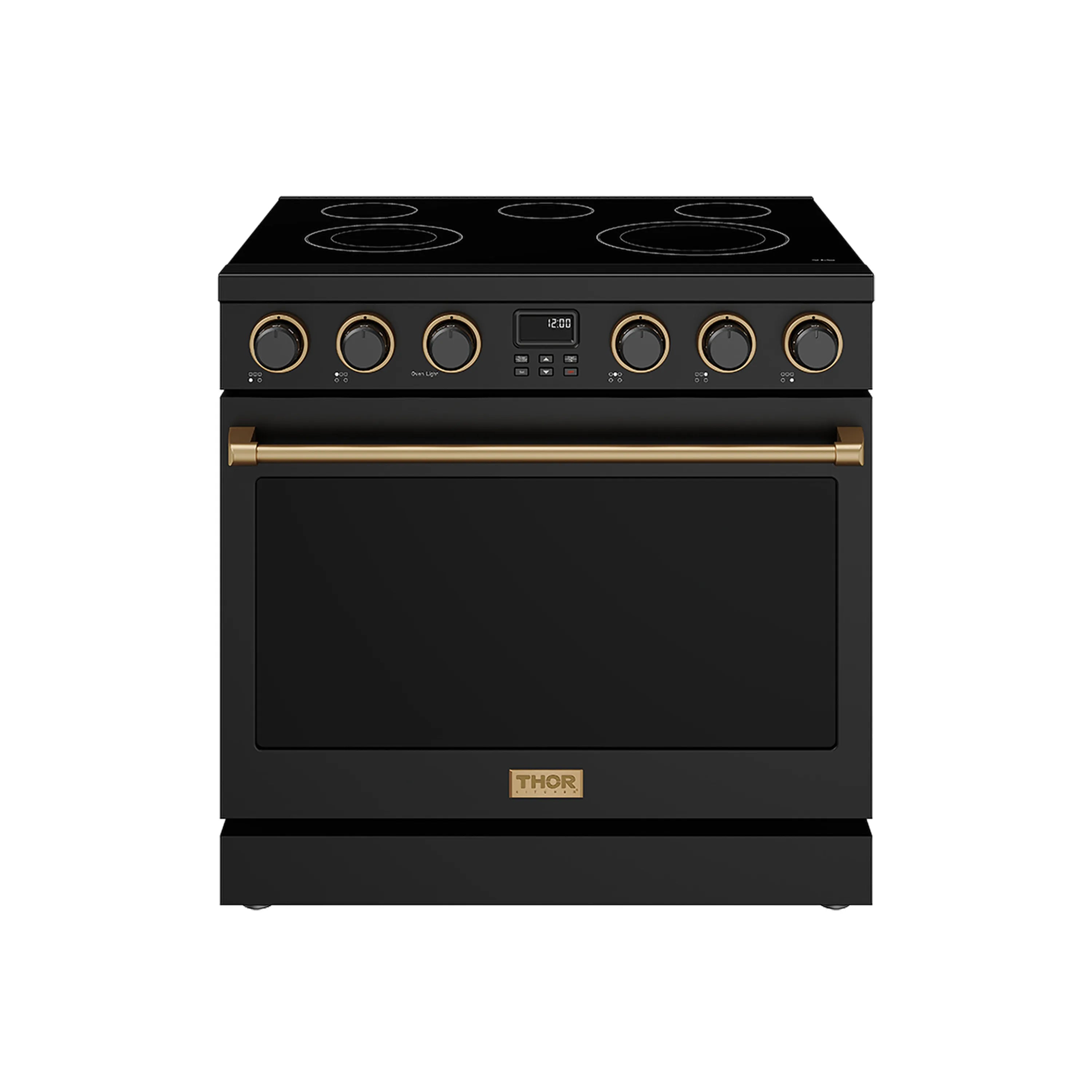 Thor Kitchen 36-Inch Electric Range with 5 Burners, 6.0 cu. ft. Convection Oven in Black with Bronze Trim (ARE36B-BRZ)