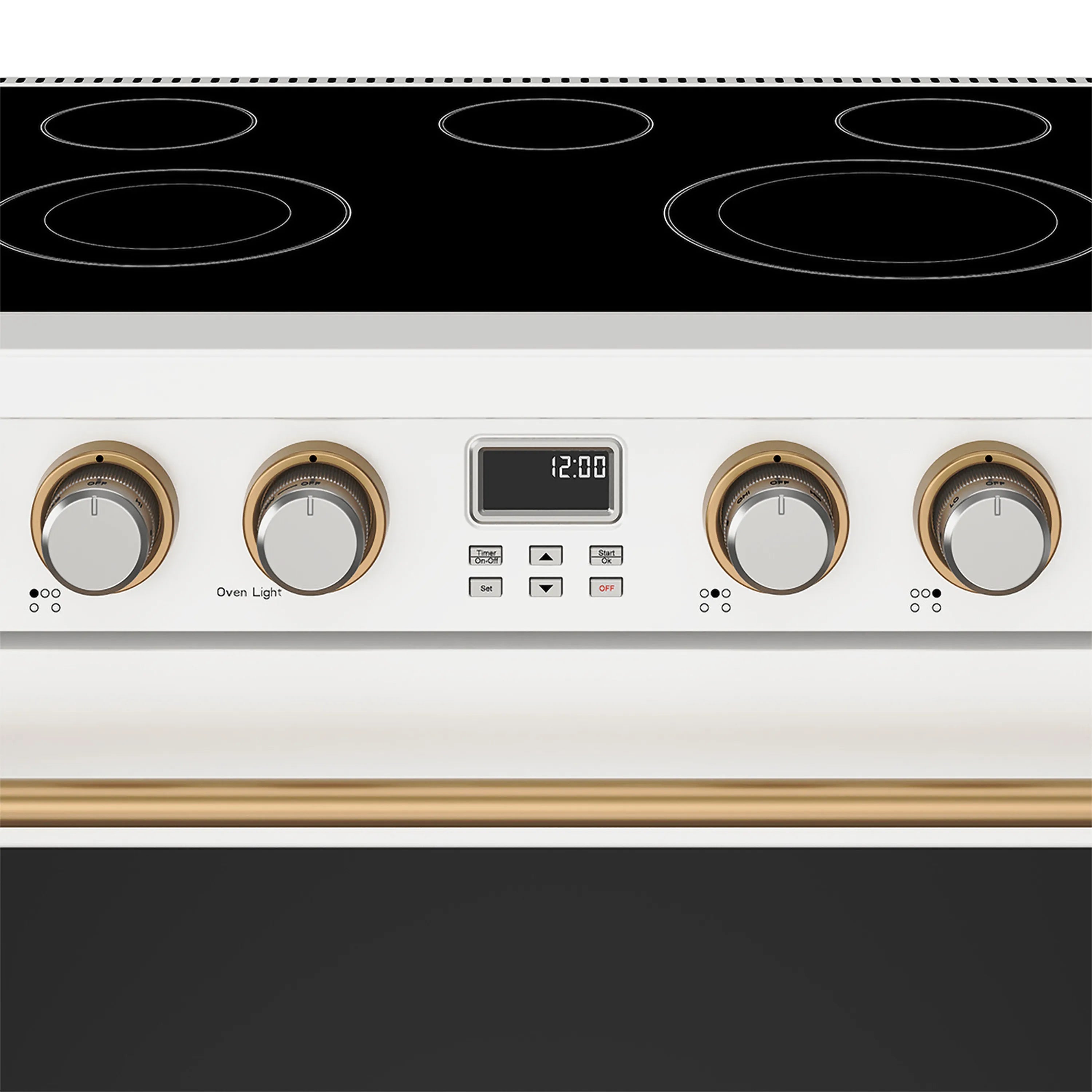 Thor Kitchen 36-Inch Electric Range with 5 Burners, 6.0 cu. ft. Convection Oven in White with Bronze Trim (ARE36W-BRZ)