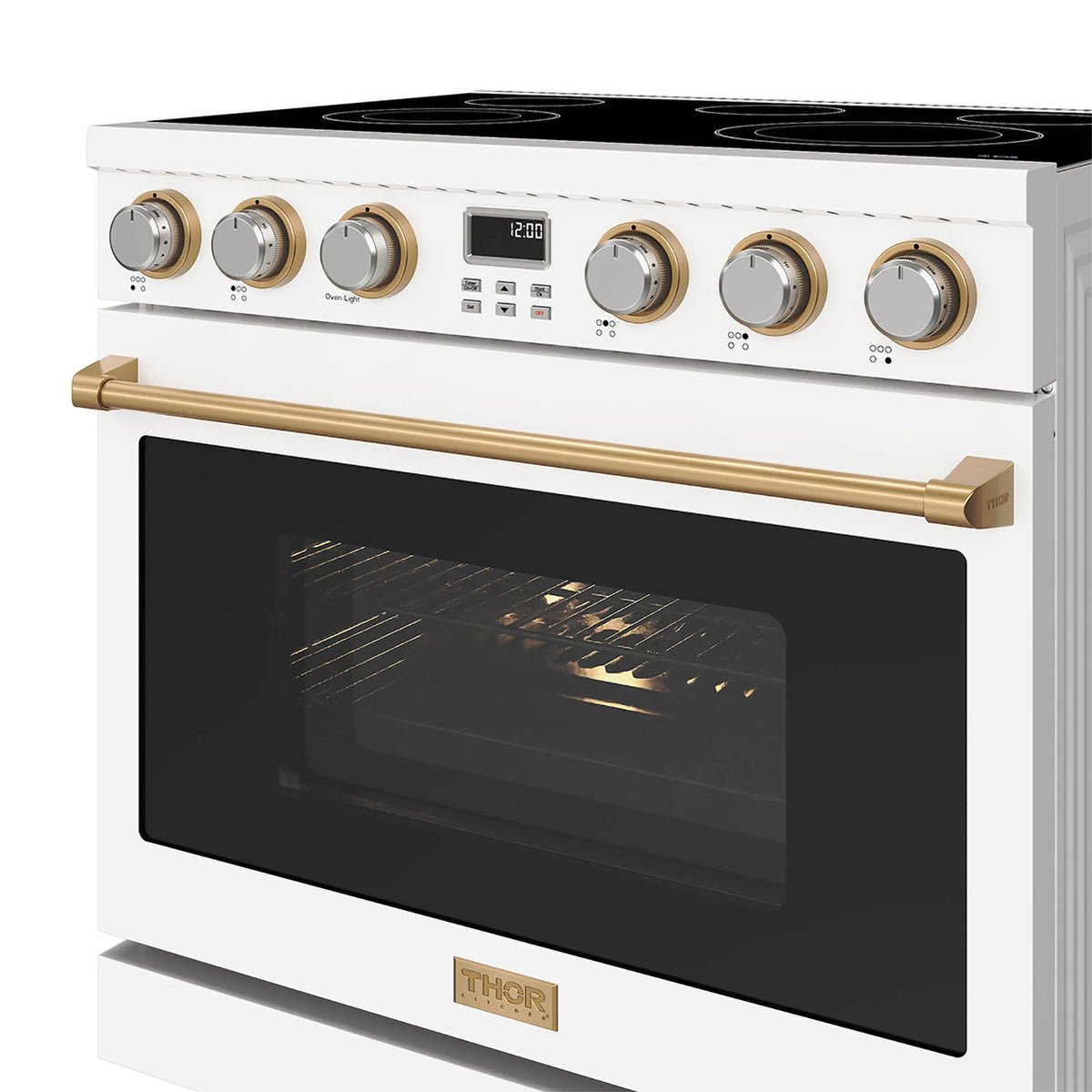 Thor Kitchen 36-Inch Electric Range with 5 Burners, 6.0 cu. ft. Convection Oven in White with Bronze Trim (ARE36W-BRZ)