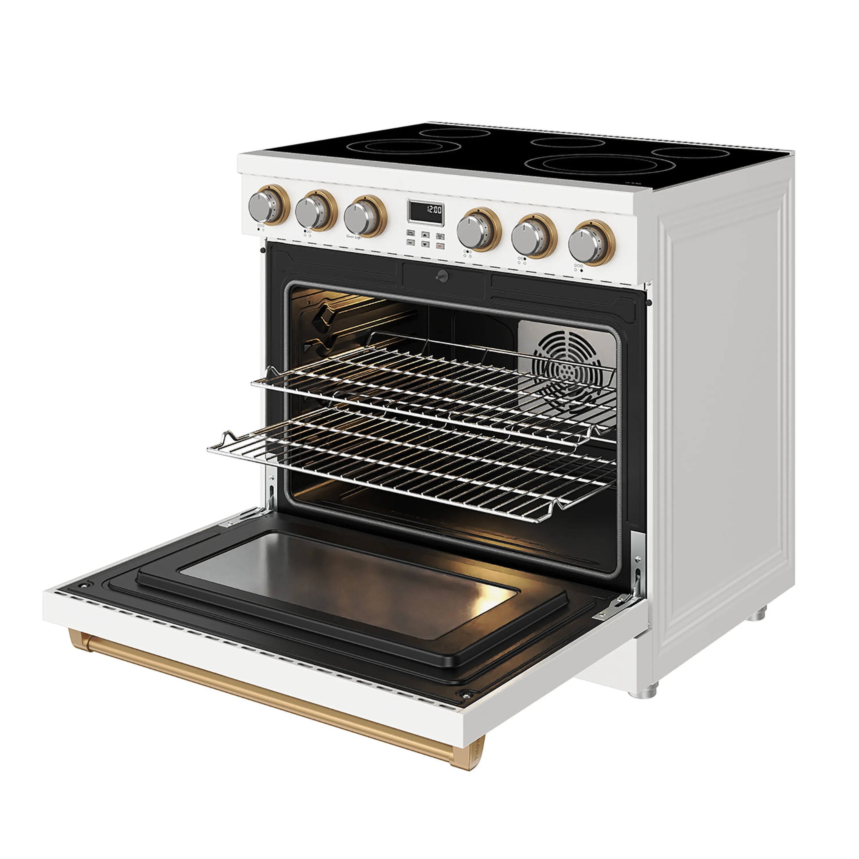 Thor Kitchen 36-Inch Electric Range with 5 Burners, 6.0 cu. ft. Convection Oven in White with Bronze Trim (ARE36W-BRZ)