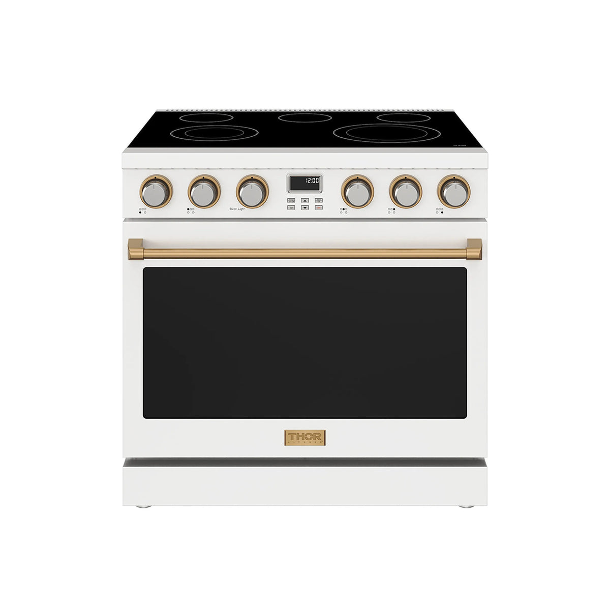 Thor Kitchen 36-Inch Electric Range with 5 Burners, 6.0 cu. ft. Convection Oven in White with Bronze Trim (ARE36W-BRZ)