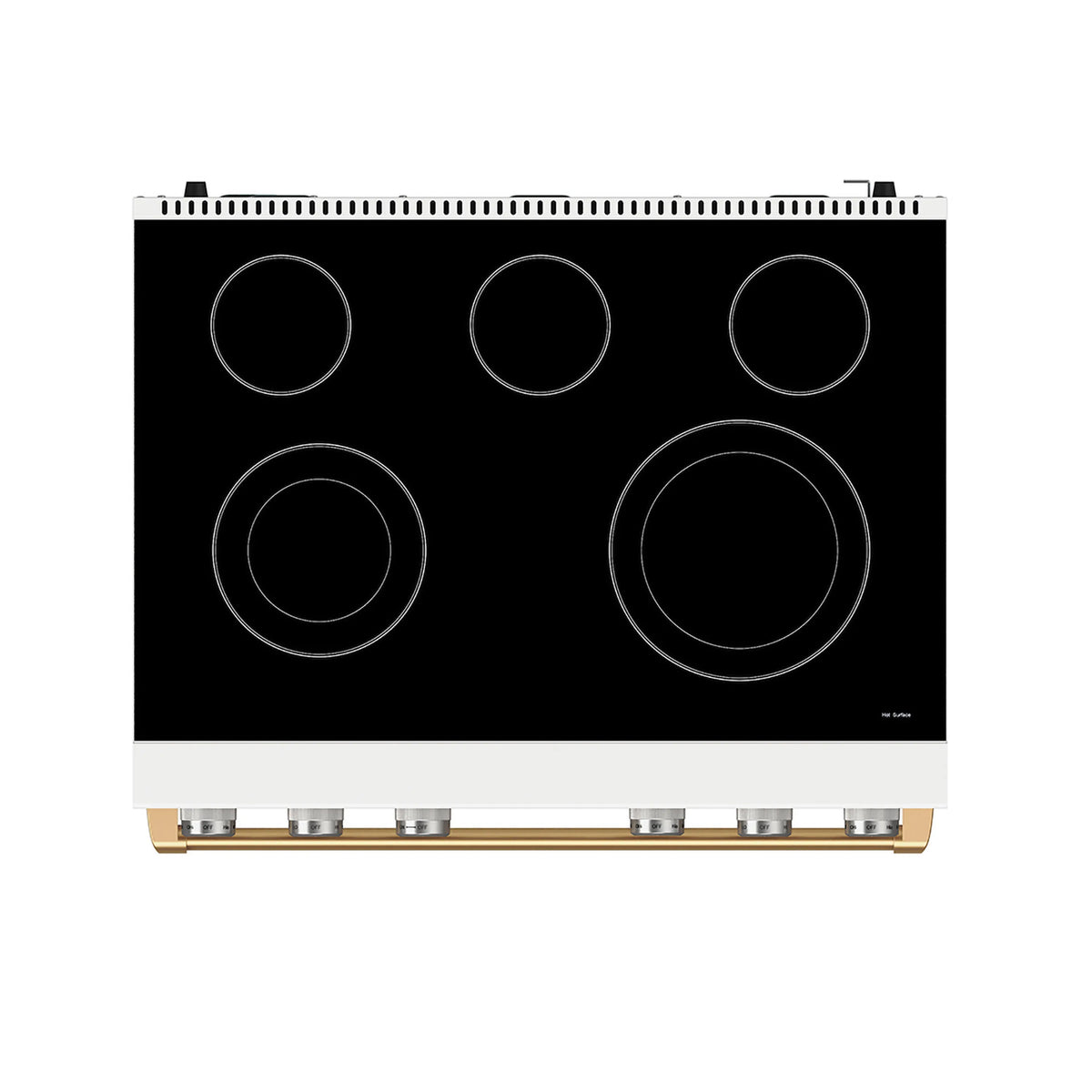 Thor Kitchen 36-Inch Electric Range with 5 Burners, 6.0 cu. ft. Convection Oven in White with Bronze Trim (ARE36W-BRZ)