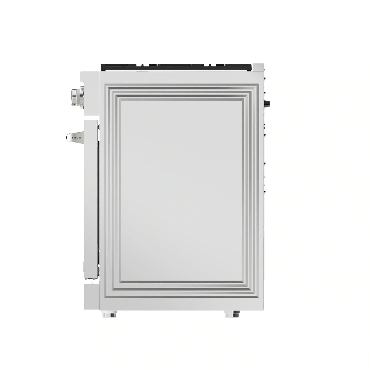 Stainless dishwasher door exterior with side handle and mounting hardware