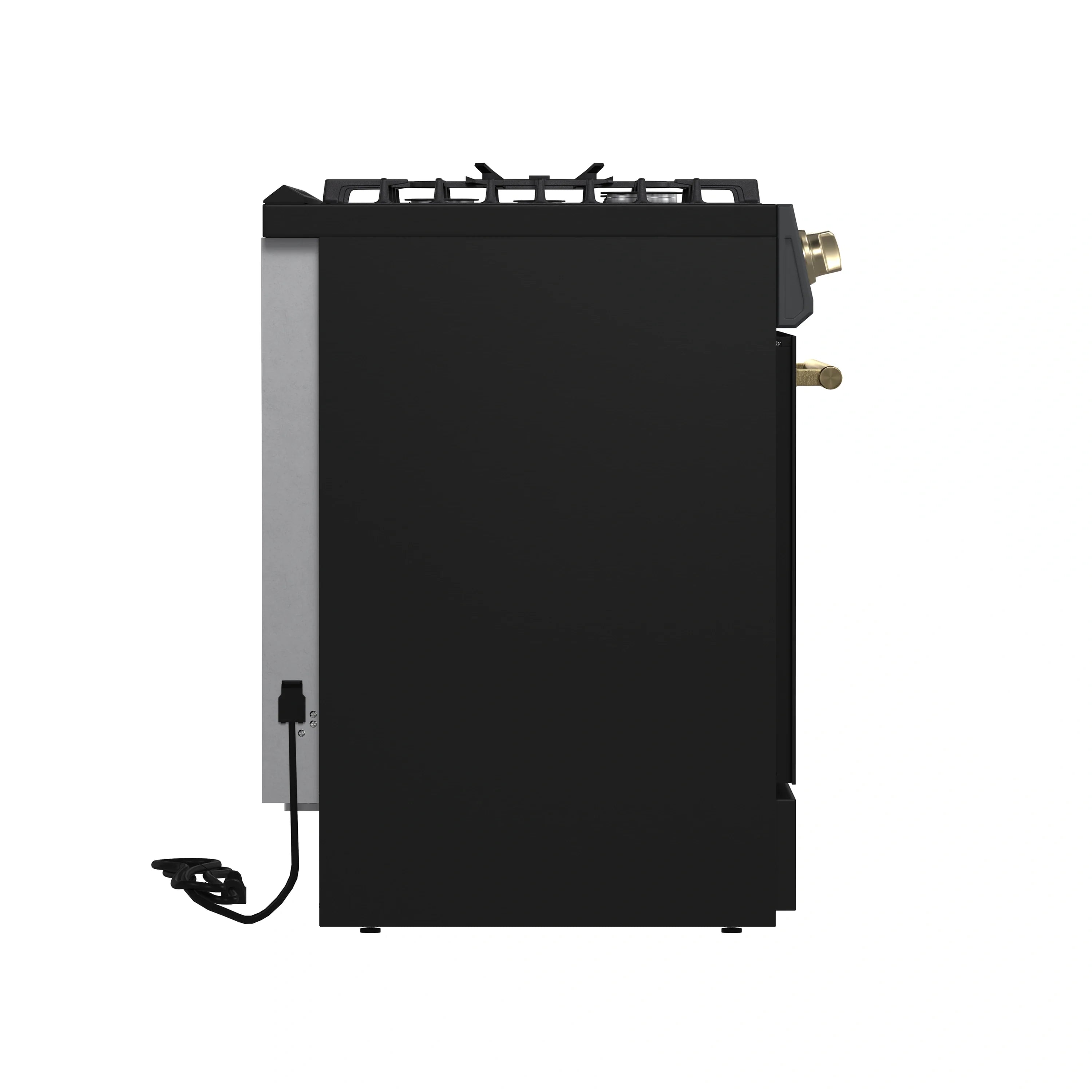 Black built-in gas range back panel with cord and connection ports