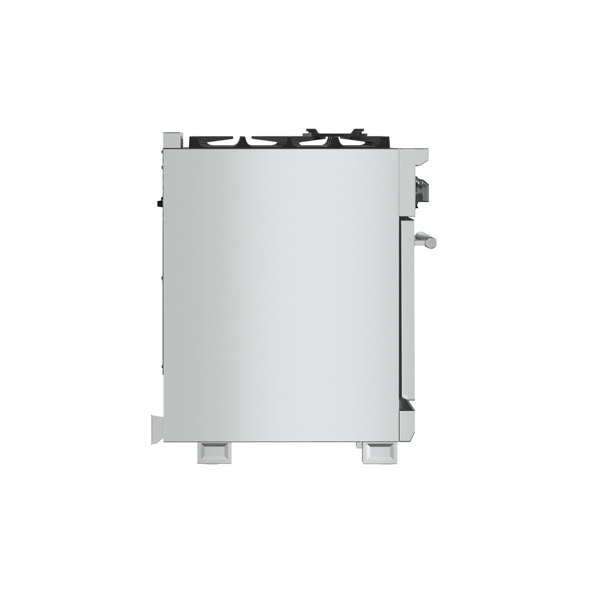 Freestanding gas range rear view with side control parts and vented back panel