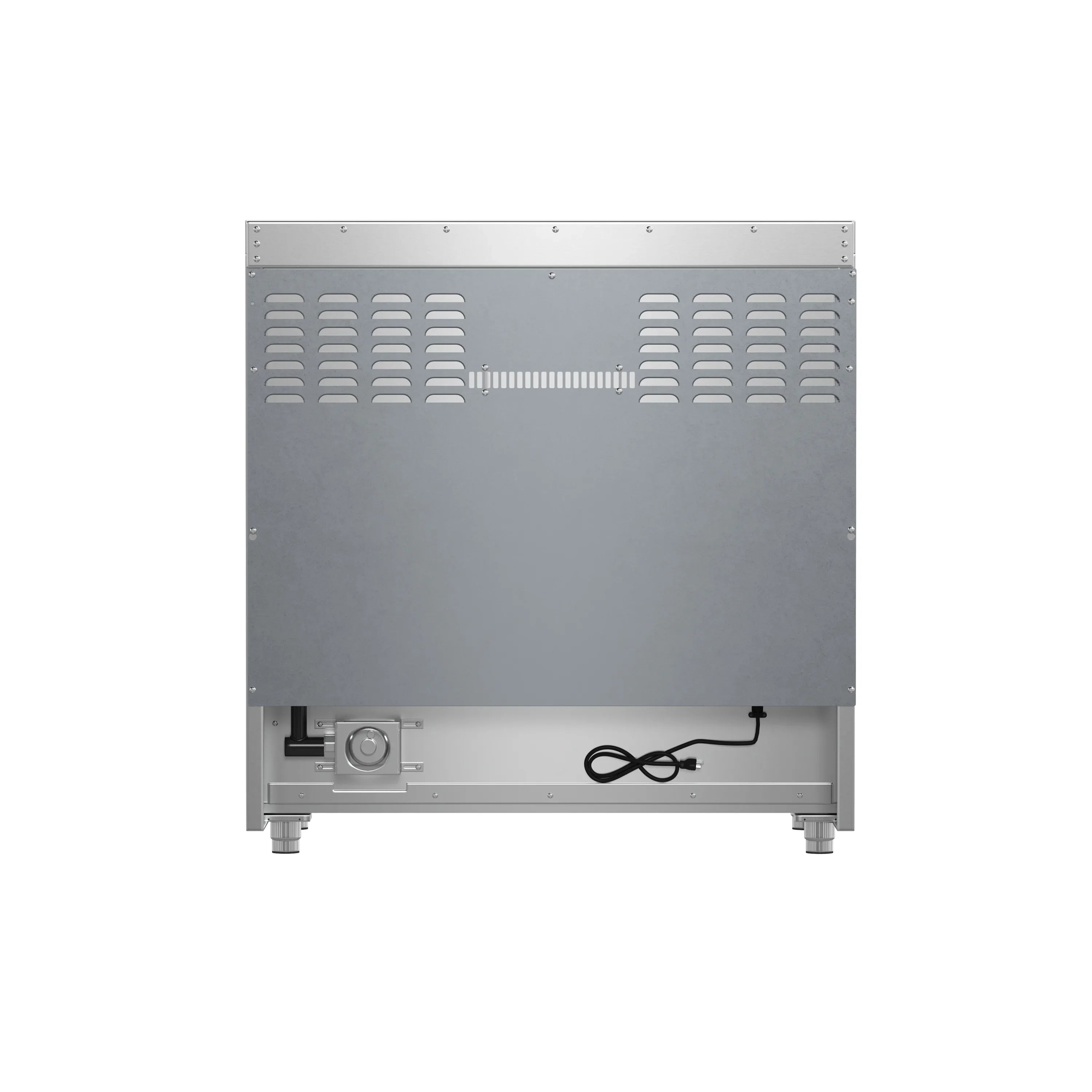 Stainless vented back panel with regulator valve and attached power cord