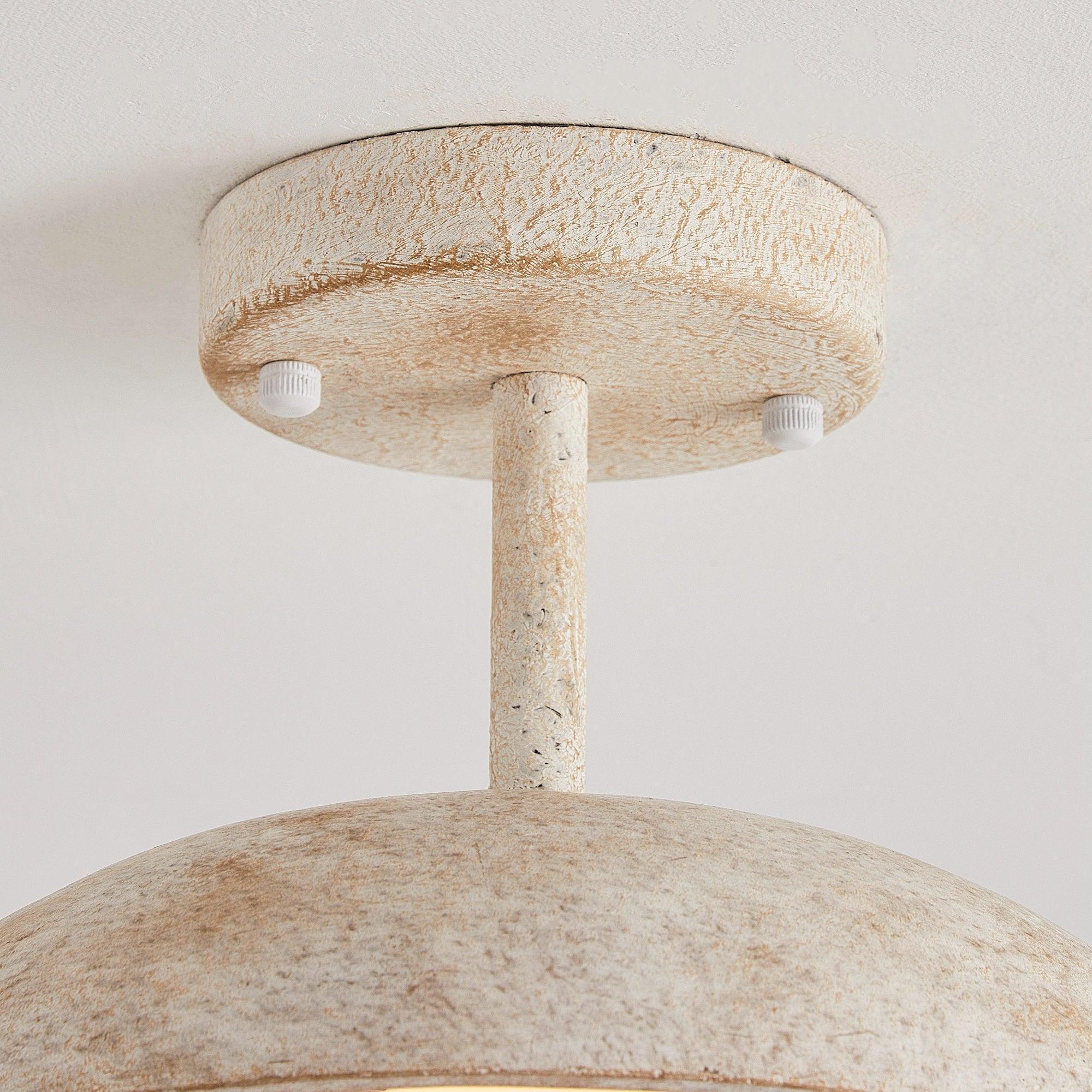 Ceiling mount pendant light with distressed metal canopy and frosted globe shade