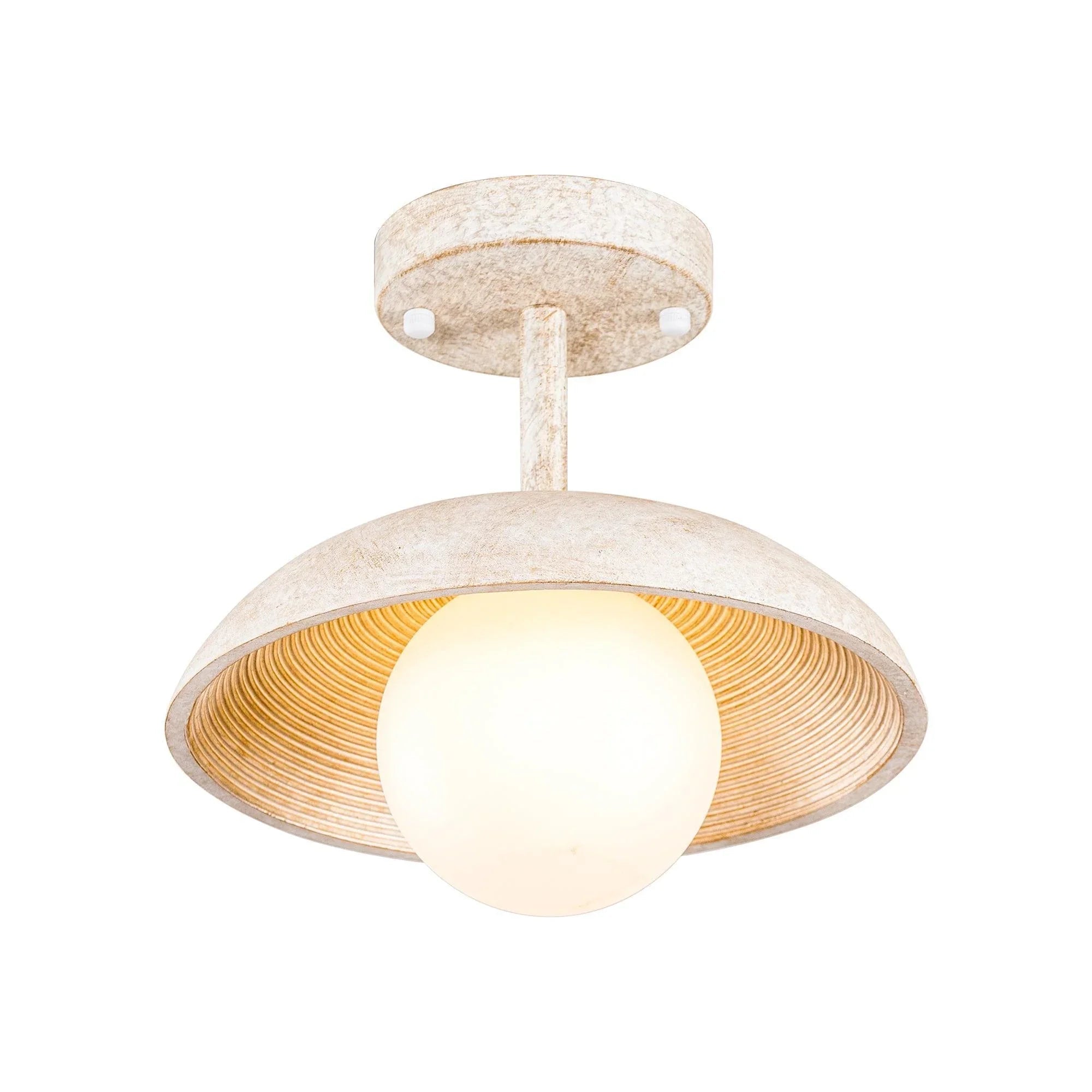 Farmhouse island pendant light with ribbed metal shade and frosted globe diffuser