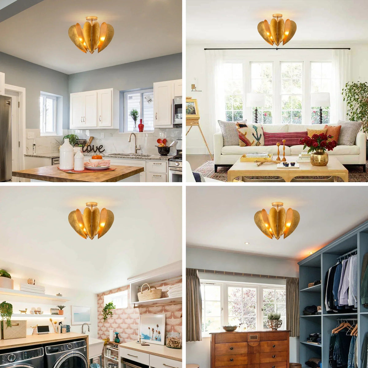 Parrot Uncle 19-Inch Elvira 6-Light Farmhouse Vintage Distressed Golden Semi-Flush Mount Ceiling Light (BBC3001)