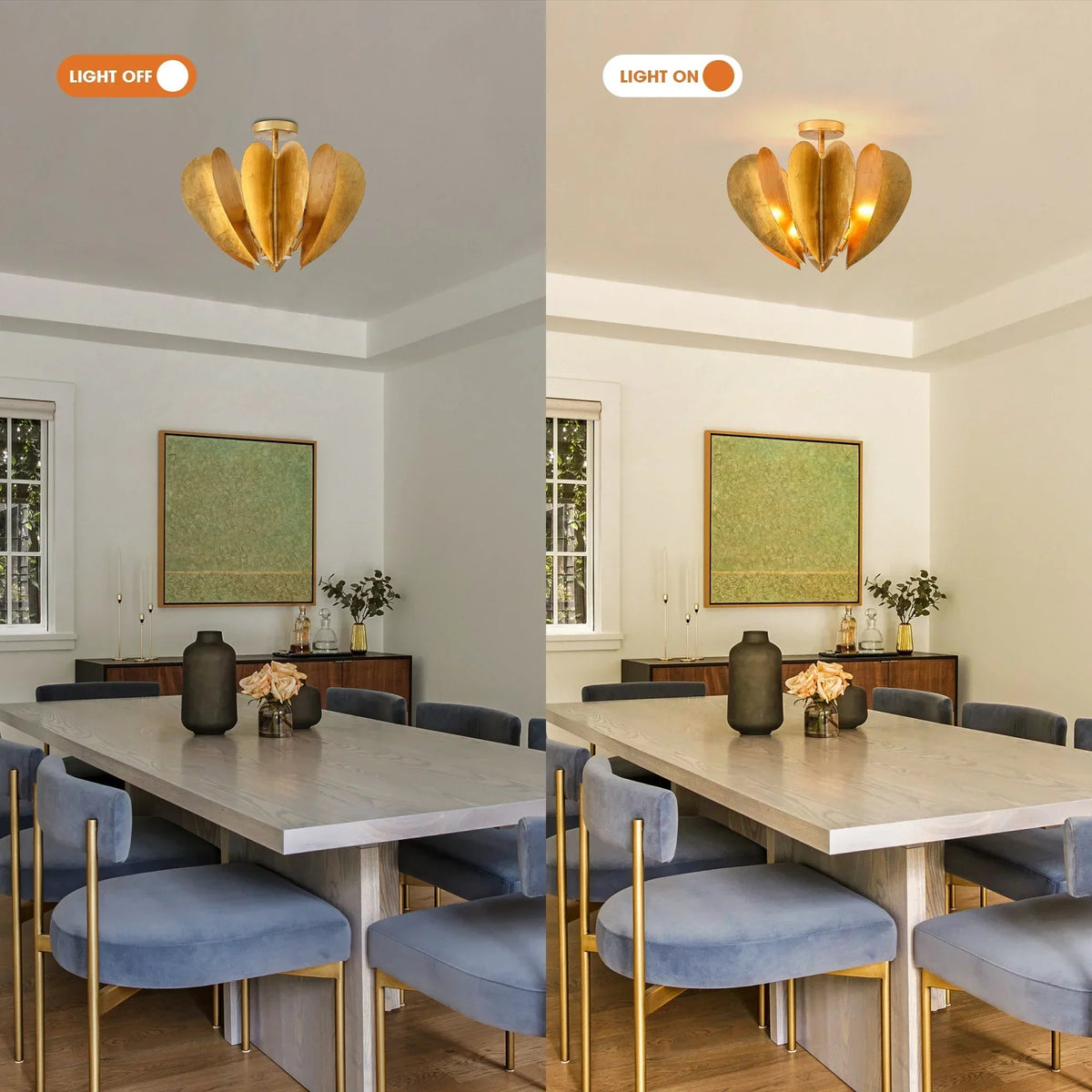 Parrot Uncle 19-Inch Elvira 6-Light Farmhouse Vintage Distressed Golden Semi-Flush Mount Ceiling Light (BBC3001)