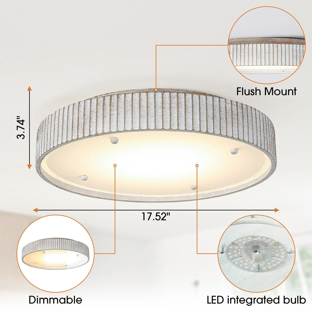 Parrot Uncle 18-Inch White Modern Flush Mount LED Light (BBD3012)
