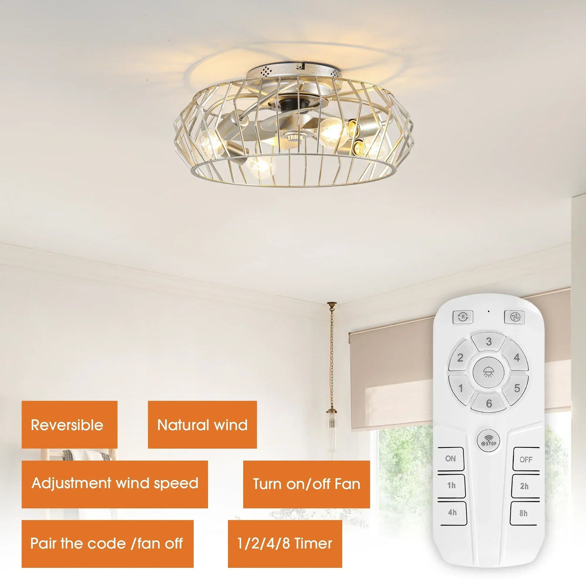 Parrot Uncle 20-Inch Silver Flush Mount Ceiling Fan with Light APP and Remote Control (BBF3001)
