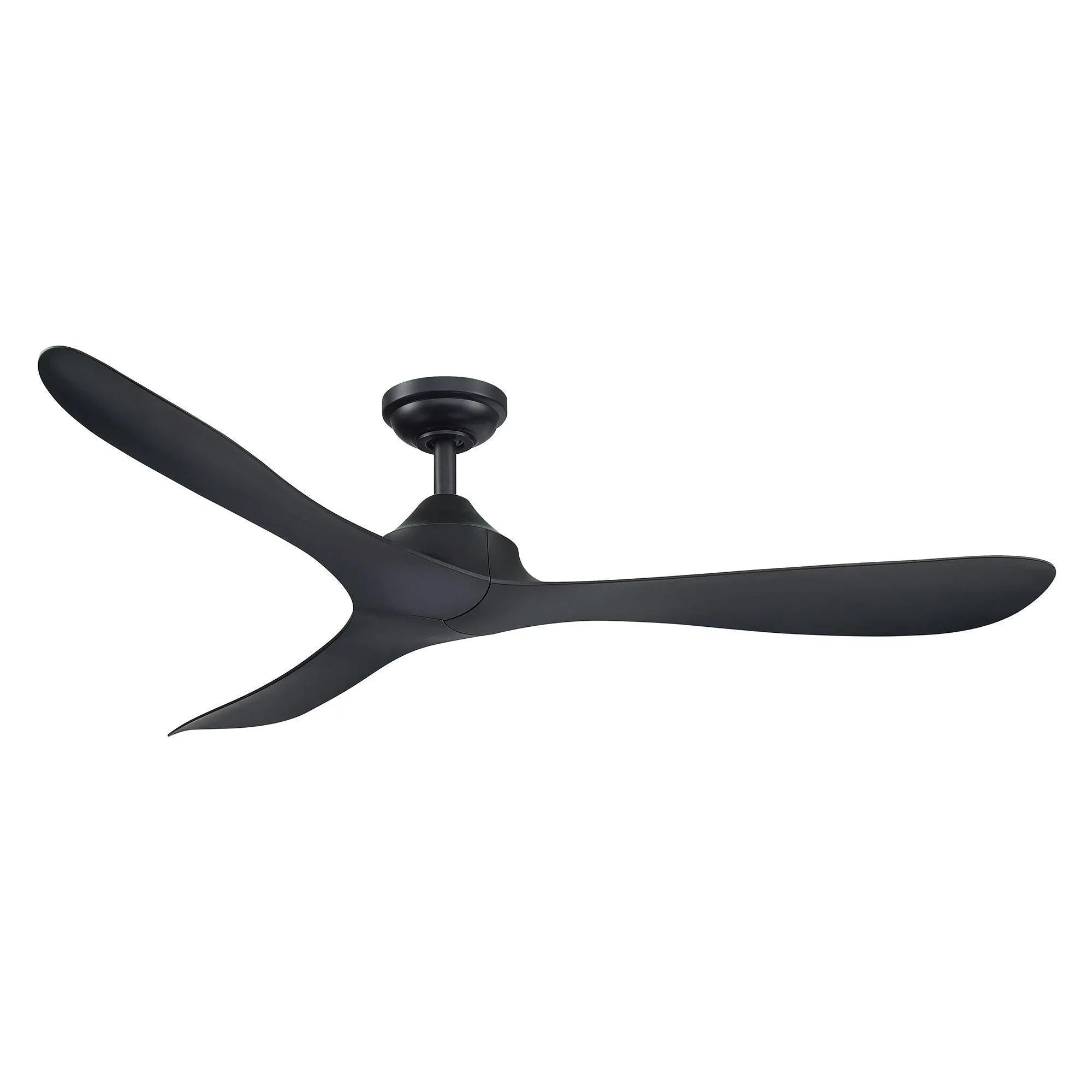 Black modern ceiling fan with five blades and downrod mount