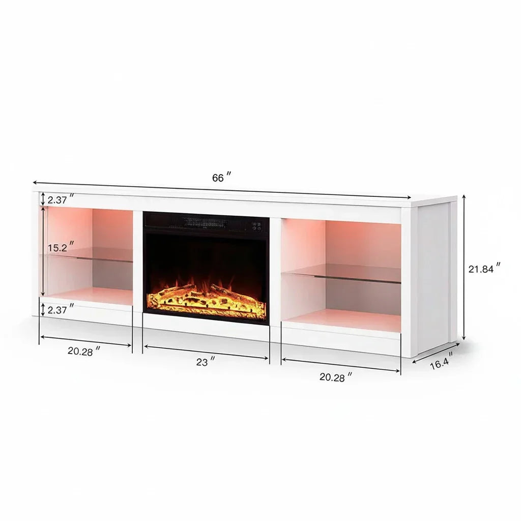Parrot Uncle Modern 66-Inch LED TV Stand with 23-Inch Insert Electric Fireplace for Living Room