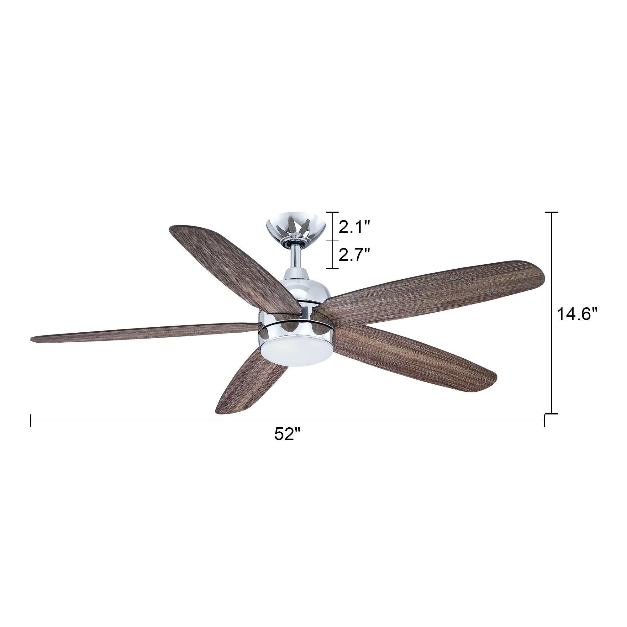 Ceiling fan size diagram showing 52 in width and 14.6 in height